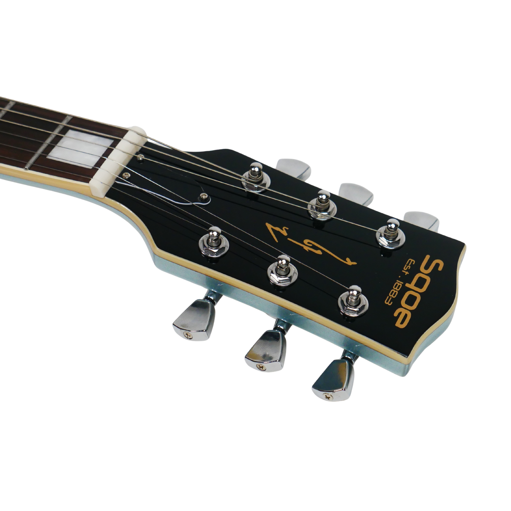 SQOE SESG450 Electric Guitar Arsenal Devils Horns Series Frost Blue SG Shape with Dual Humbuckers