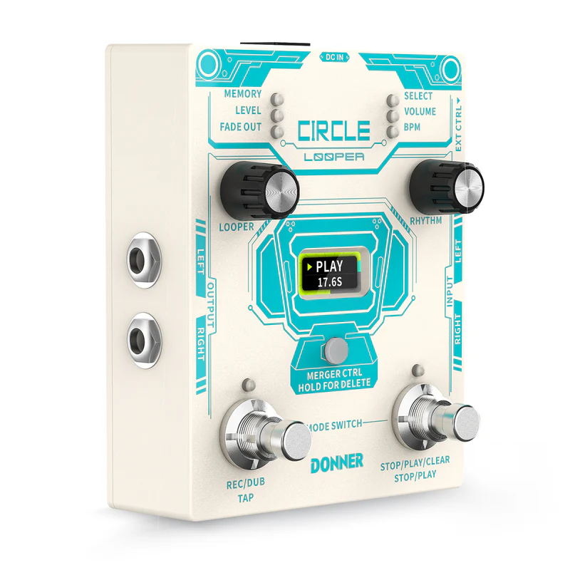 Donner Circle Looper Pedal Stereo Guitar Looper Pedal 40 Slots 160 mins with Drum Machine 100 Drum Grooves Tap Tempo Fade Out