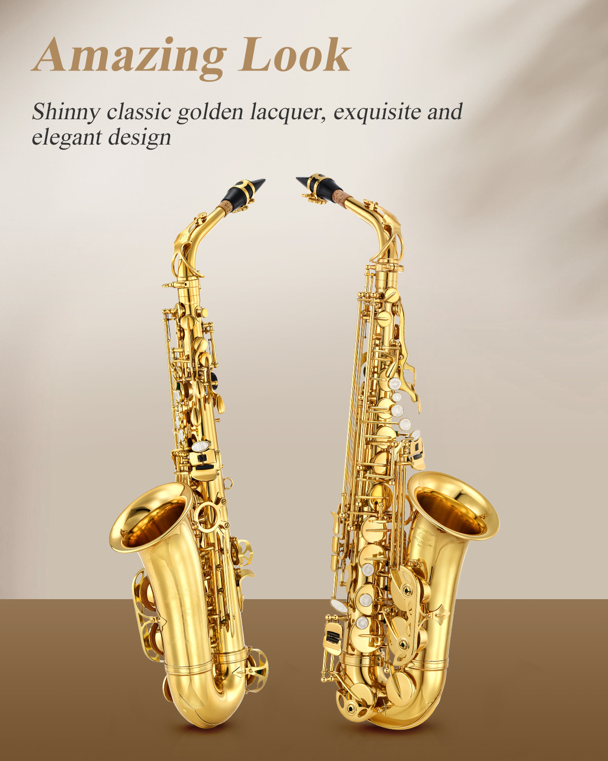 Eastar AS-II E Flat Student Alto Saxophone E Flat Gold Lacquer Saxophone Full Kit With Carrying Sax Case Mouthpiece Straps Reeds Stand Cork Grease