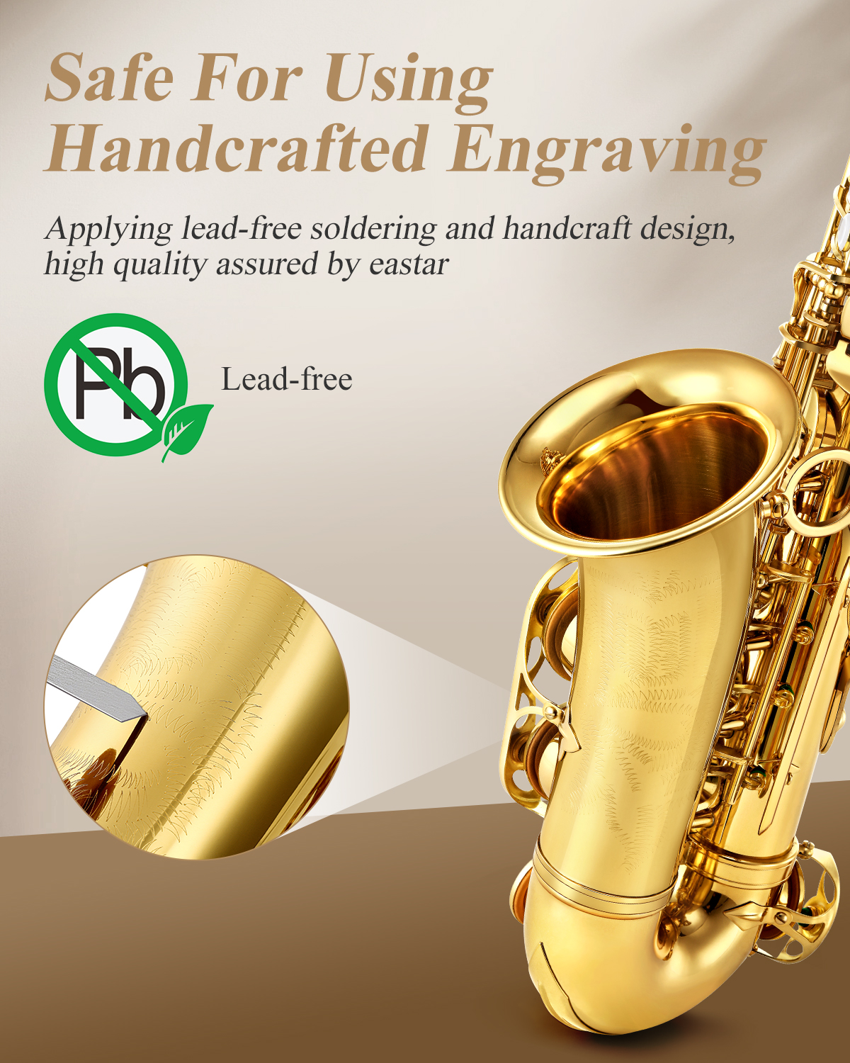 Eastar AS-II E Flat Student Alto Saxophone E Flat Gold Lacquer Saxophone Full Kit With Carrying Sax Case Mouthpiece Straps Reeds Stand Cork Grease