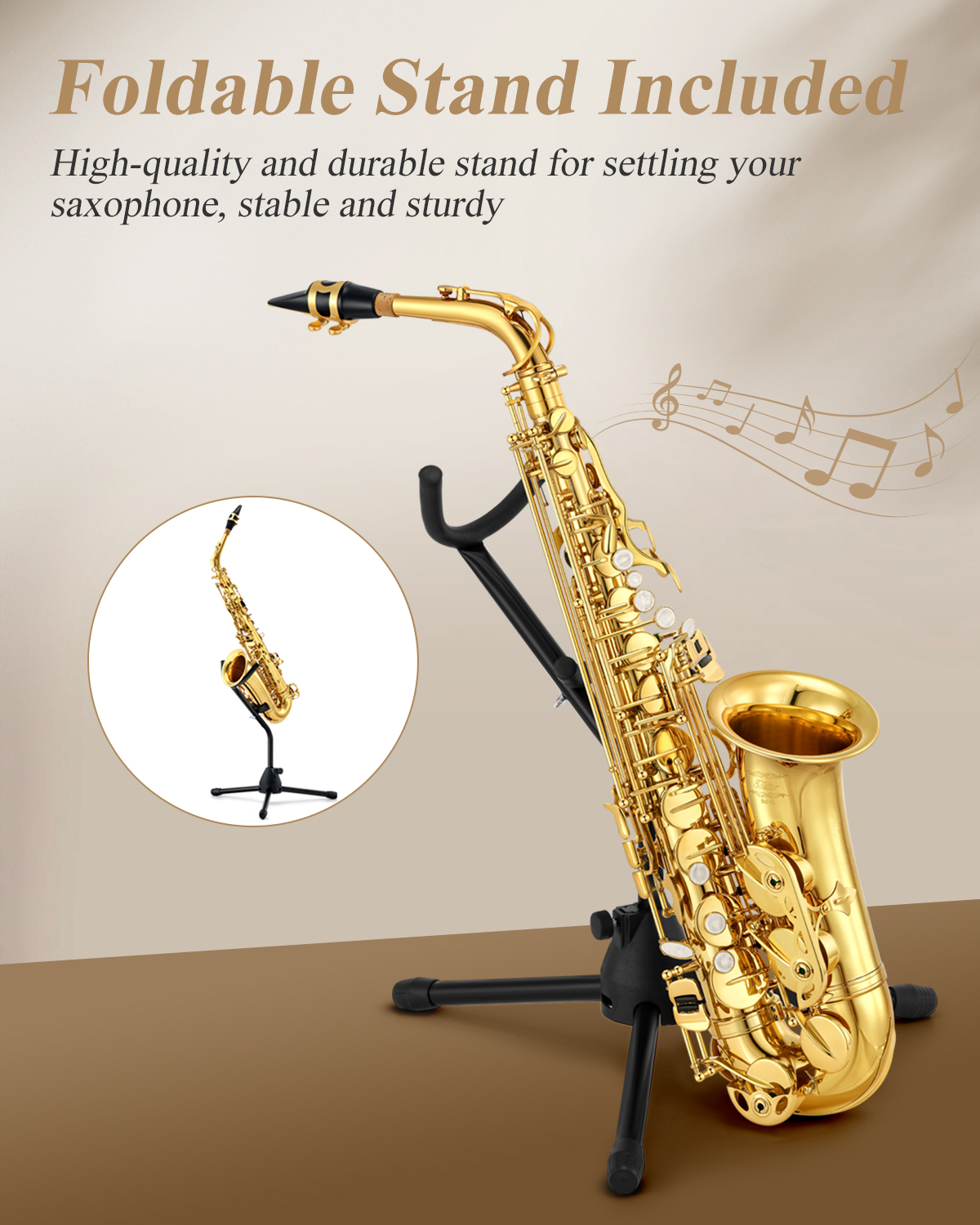 Eastar AS-II E Flat Student Alto Saxophone E Flat Gold Lacquer Saxophone Full Kit With Carrying Sax Case Mouthpiece Straps Reeds Stand Cork Grease