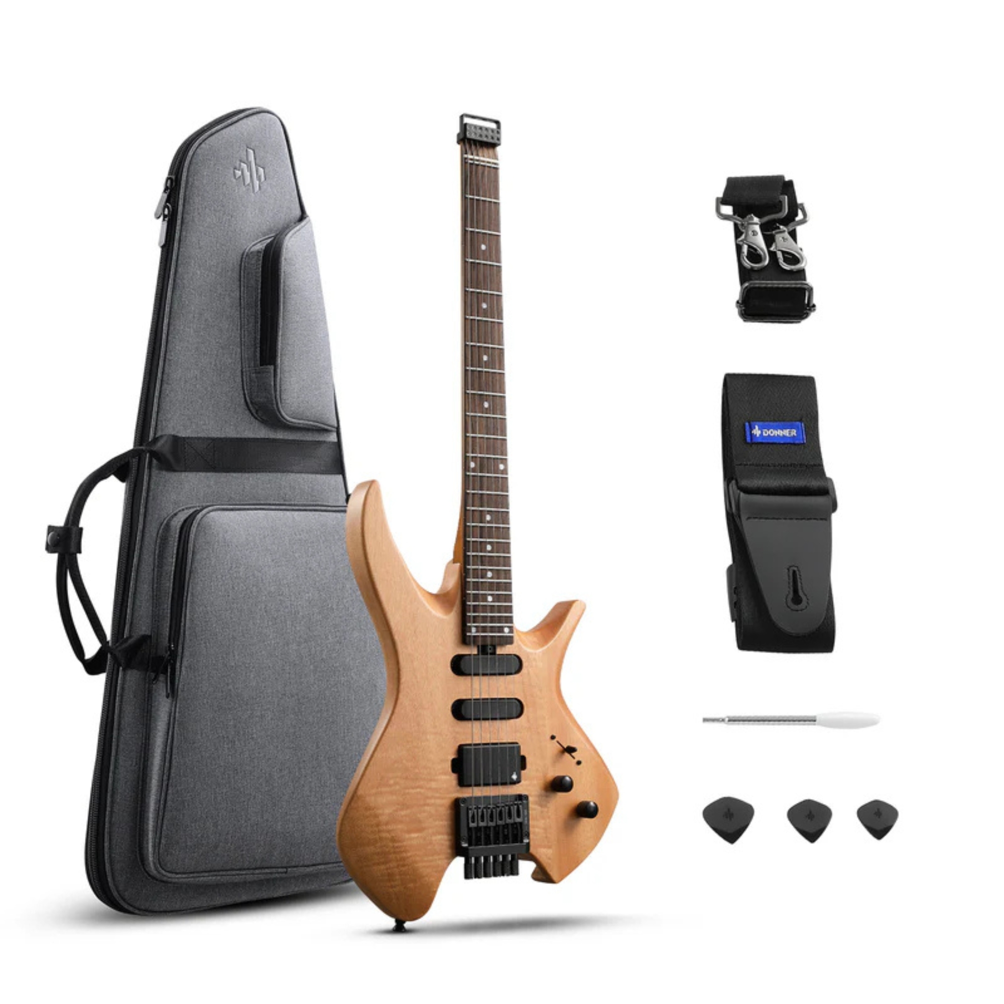 Donner HLX 500 Headless Electric Guitar natural