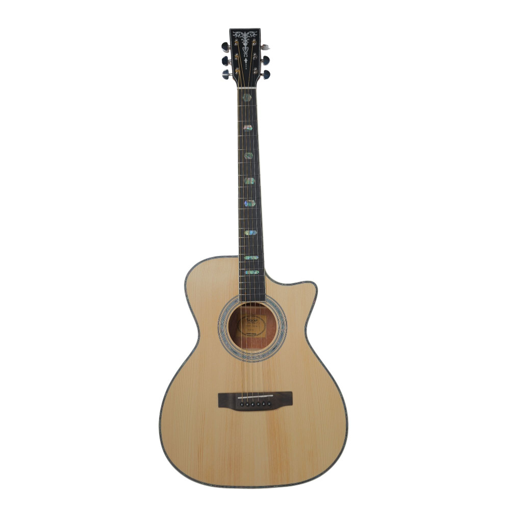 Image of SQOE AC40C Solid Spruce Top Cutaway Acoustic Guitar - Natural