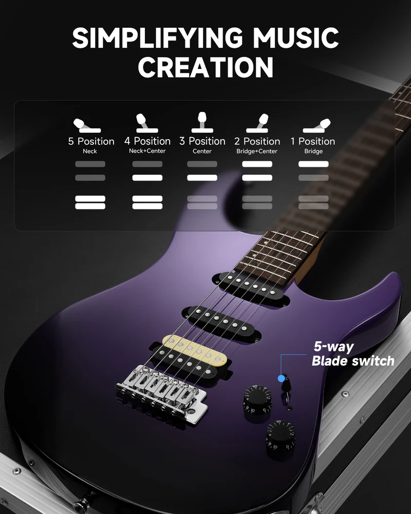 Donner DMT-66 39 Inch Full Size Electric Guitar for Beginner Starter Electric Guitar Kit with Bag midnight purple gradient