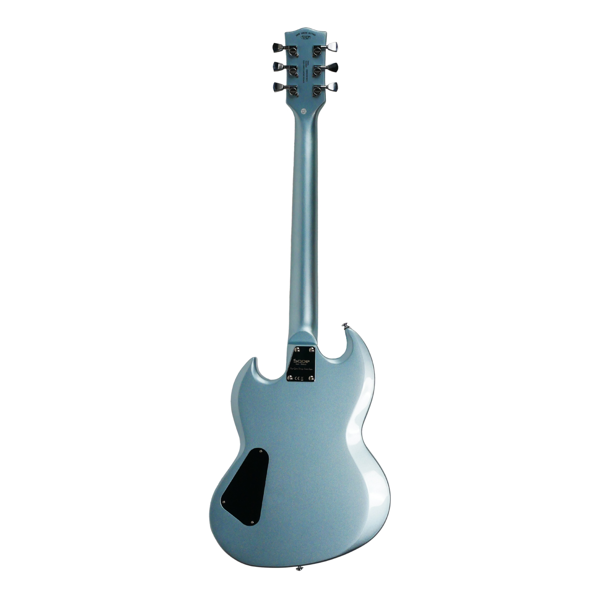 SQOE SESG450 Electric Guitar Arsenal Devils Horns Series Frost Blue SG Shape with Dual Humbuckers