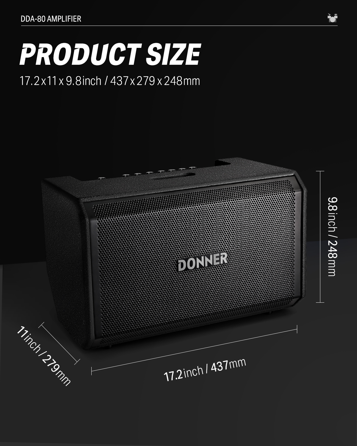 Donner Electric Drum AMP DDA-80 80-Watt Wireless Electronic Drum Amplifier Professional