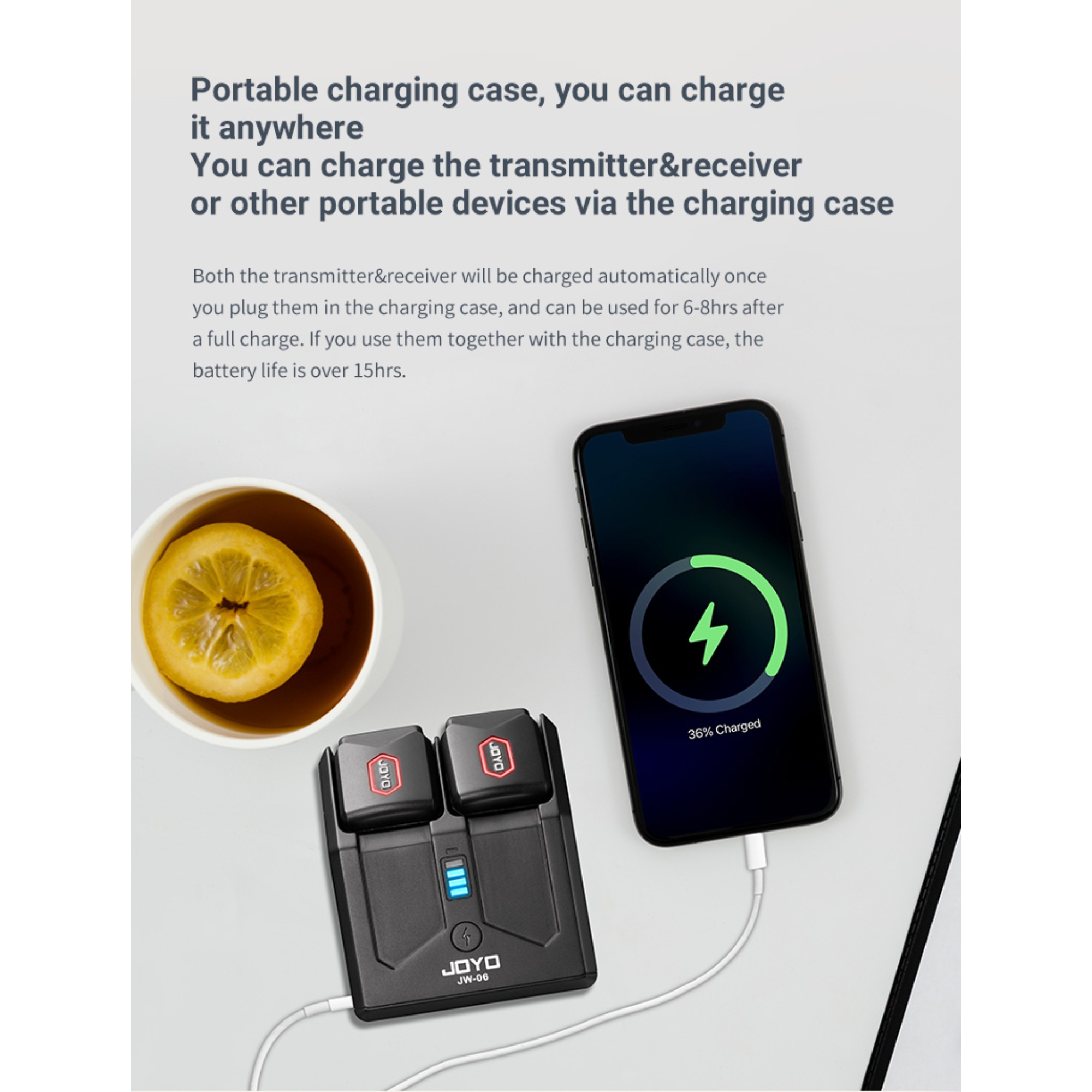 JOYO Wireless Guitar System 58GHz Wireless Guitar Transmitter Receiver with Charging Box 4 Signal Channel for Guitar Bass Electric Instruments JW-06