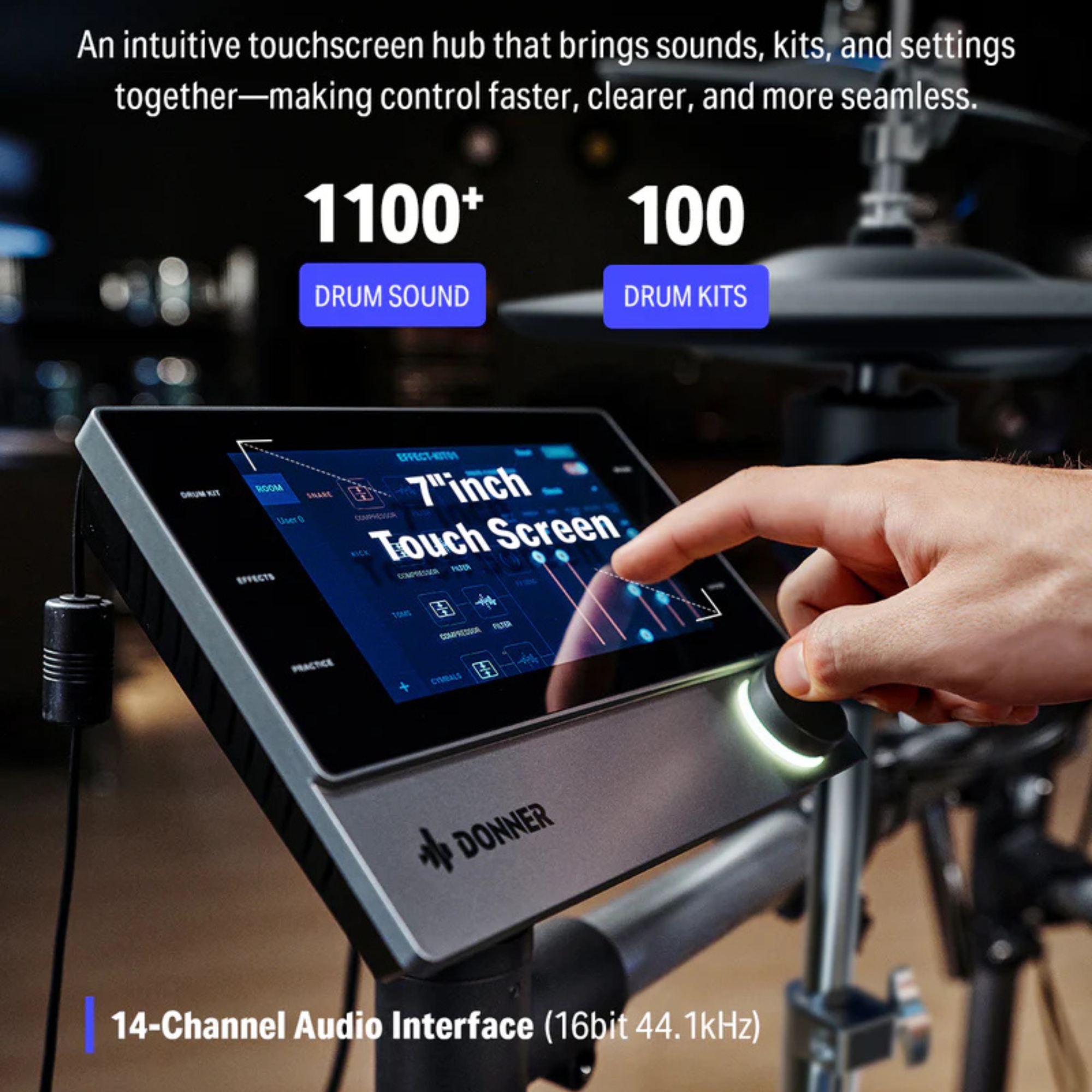Donner Back Beat Pro Electronic Drum Set - 7 touch screen 1100 sounds 100 kits built-in USB recording