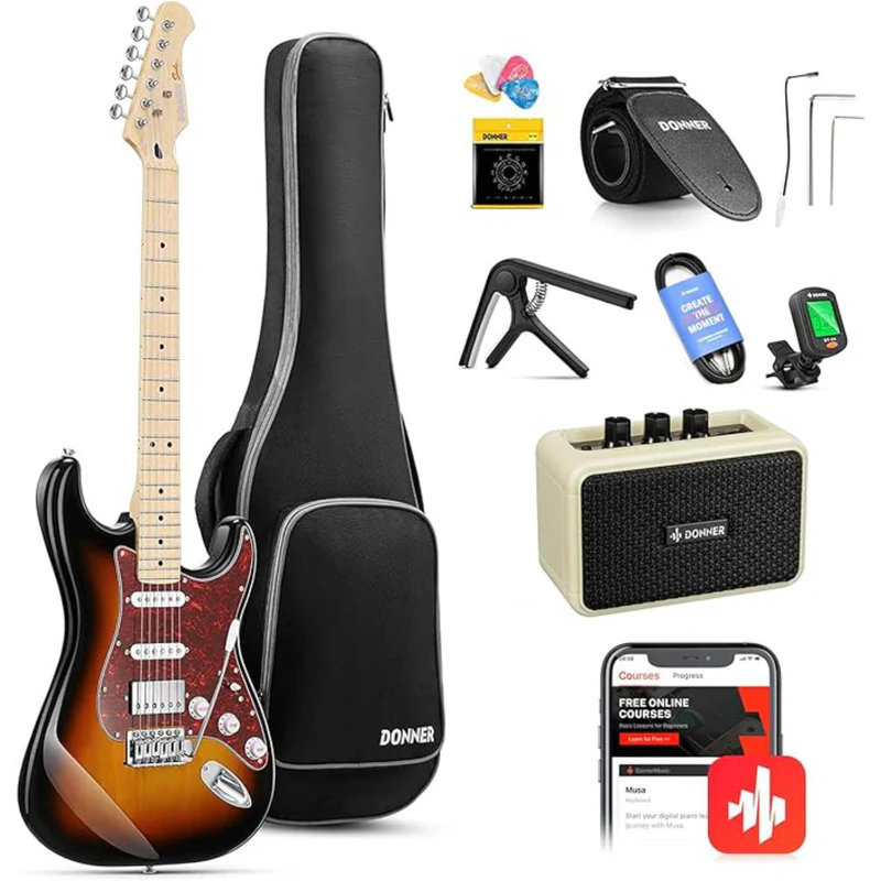 Donner Electric Guitar DST-152S 39 Electric Guitar Kit HSS Pickup Coil Split Guitar Starter Pack for Adult Beginners with Amp Bag Accessories Sunburst