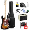 Donner Electric Guitar, DST-152S 39" Electric Guitar Kit HSS Pickup Coil Split, Guitar Starter Pack for Adult Beginners with Amp, Bag, Accessories, Sunburst