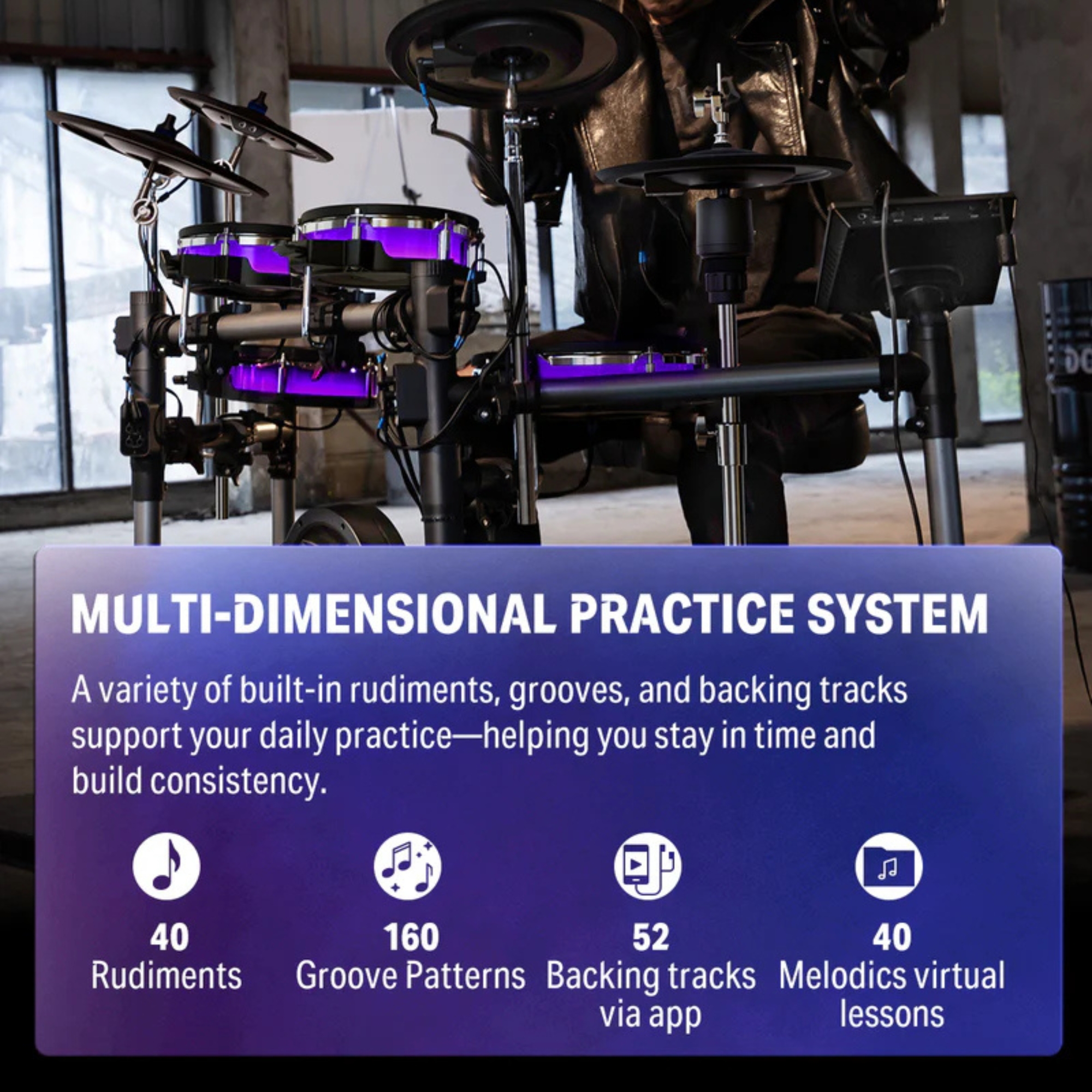 Donner Back Beat Pro Electronic Drum Set - 7 touch screen 1100 sounds 100 kits built-in USB recording
