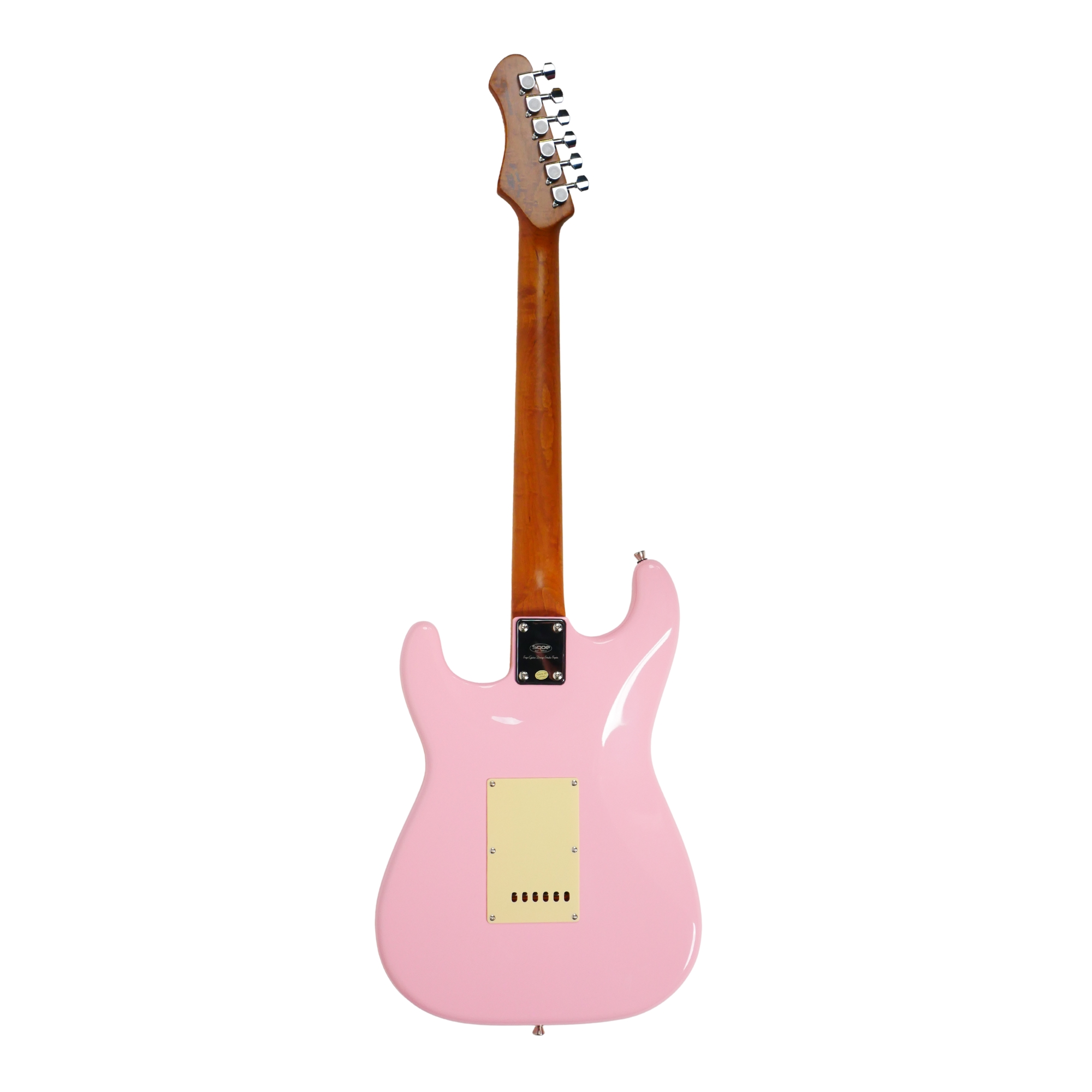 SQOE SEST600 Cotton Candy roasted maple fingerboard and neck detail