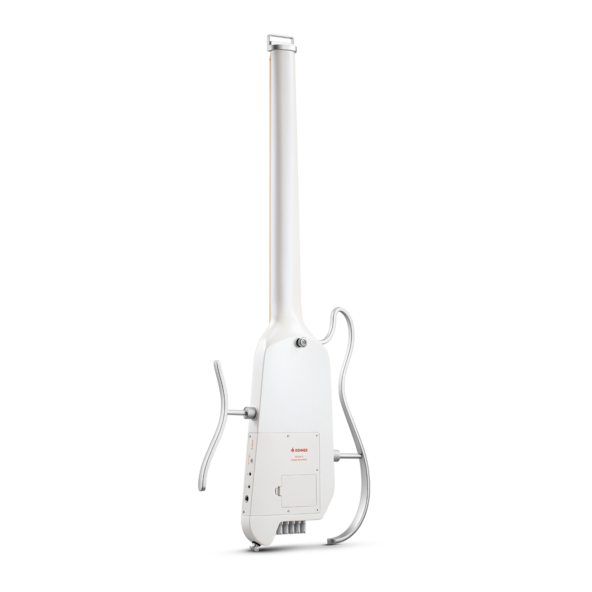 Donner HUSH-X Electric Guitar Kit white - Featherlight Headless Guitar Great for Travel and Practice Mahogany Solid Body with Easy Assemble Stands Gig Bag All Accessories