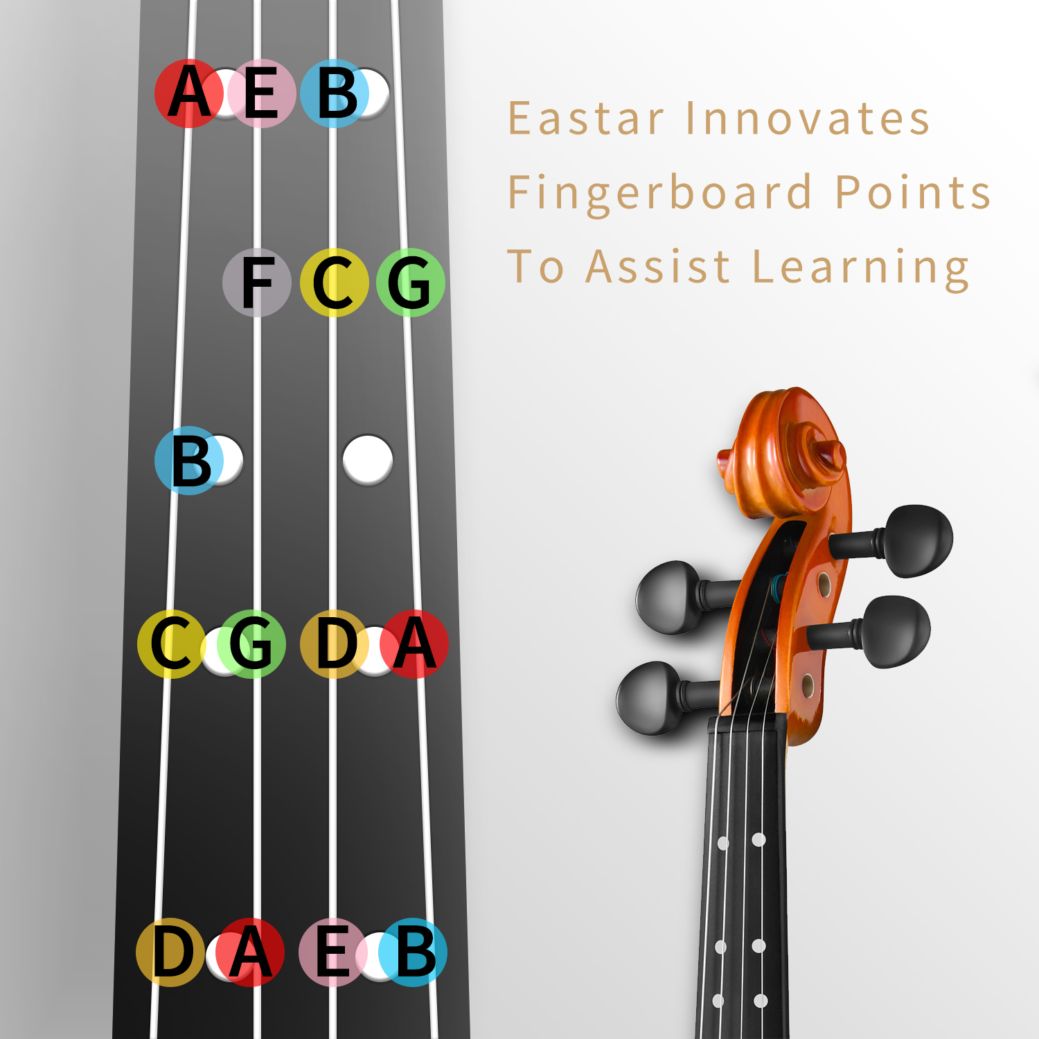 Eastar Violin EVA2 44 Full Size for Adults Violin Set for Beginners with Hard Case Rosin Shoulder Rest Bow and Extra Strings Imprinted Finger Guide on Fingerboard