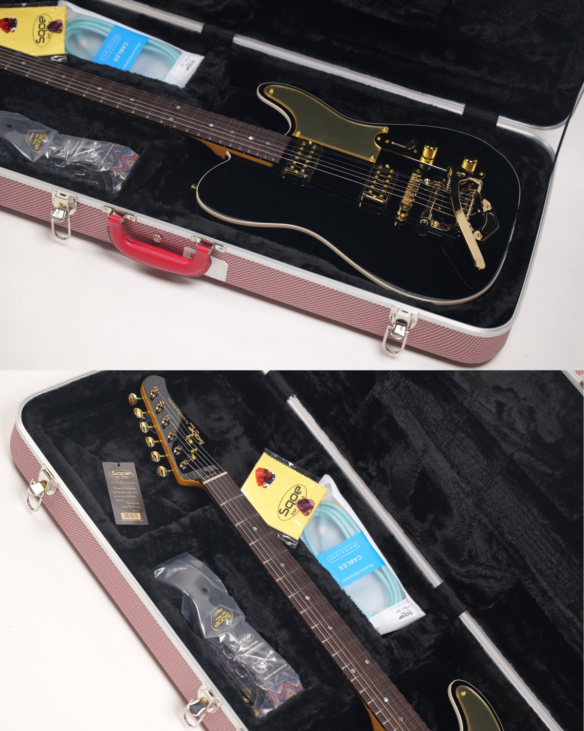 SQOE SETL1000FR Phantom black Premium Custom Telecaster with Bigsby Tremolo ABS Case