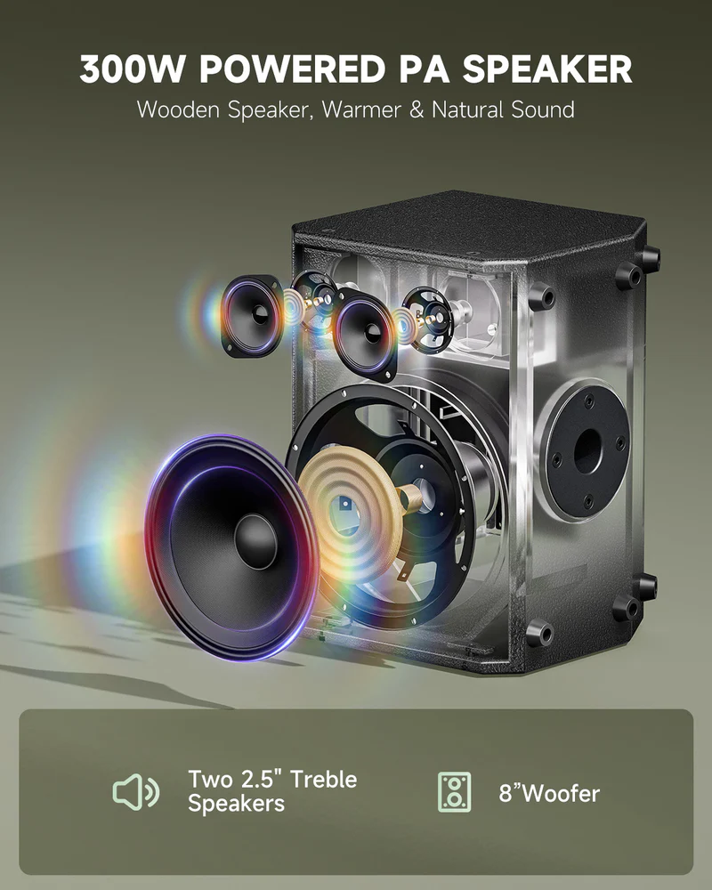Donner MT-1 PA System Wireless BT Speaker 300W Peak Power with Two 25 Trebles 8 Woofer TRS 635USBAUXMic Inputs 4-6h Endurance