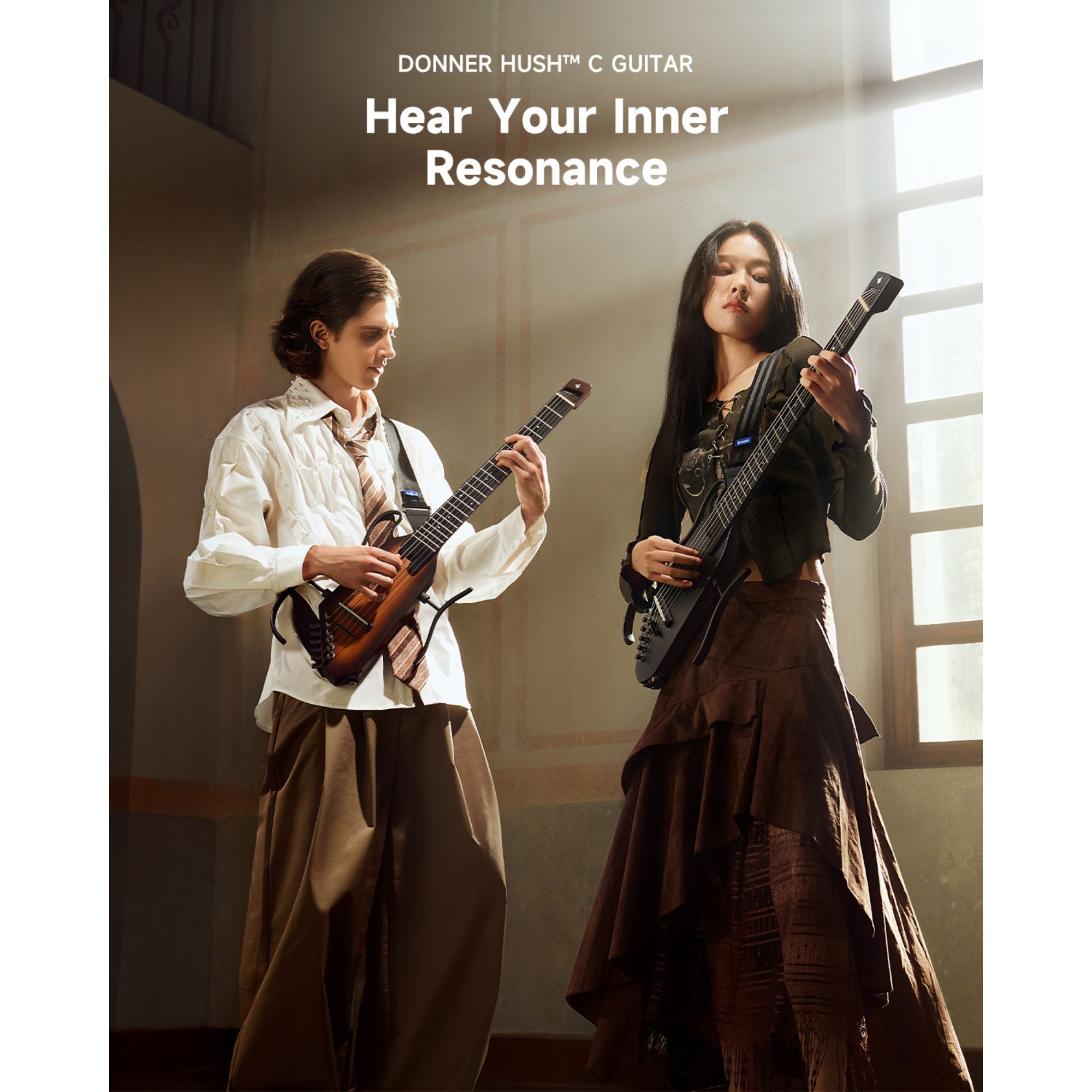 Donner HUSH C Acoustic-Electric Nylon String Classical Guitar Ultra-Lightweight Travel Guitar with Built-In Tuner HPS-II Preamp Headphone Jack Quick-Release handle Black