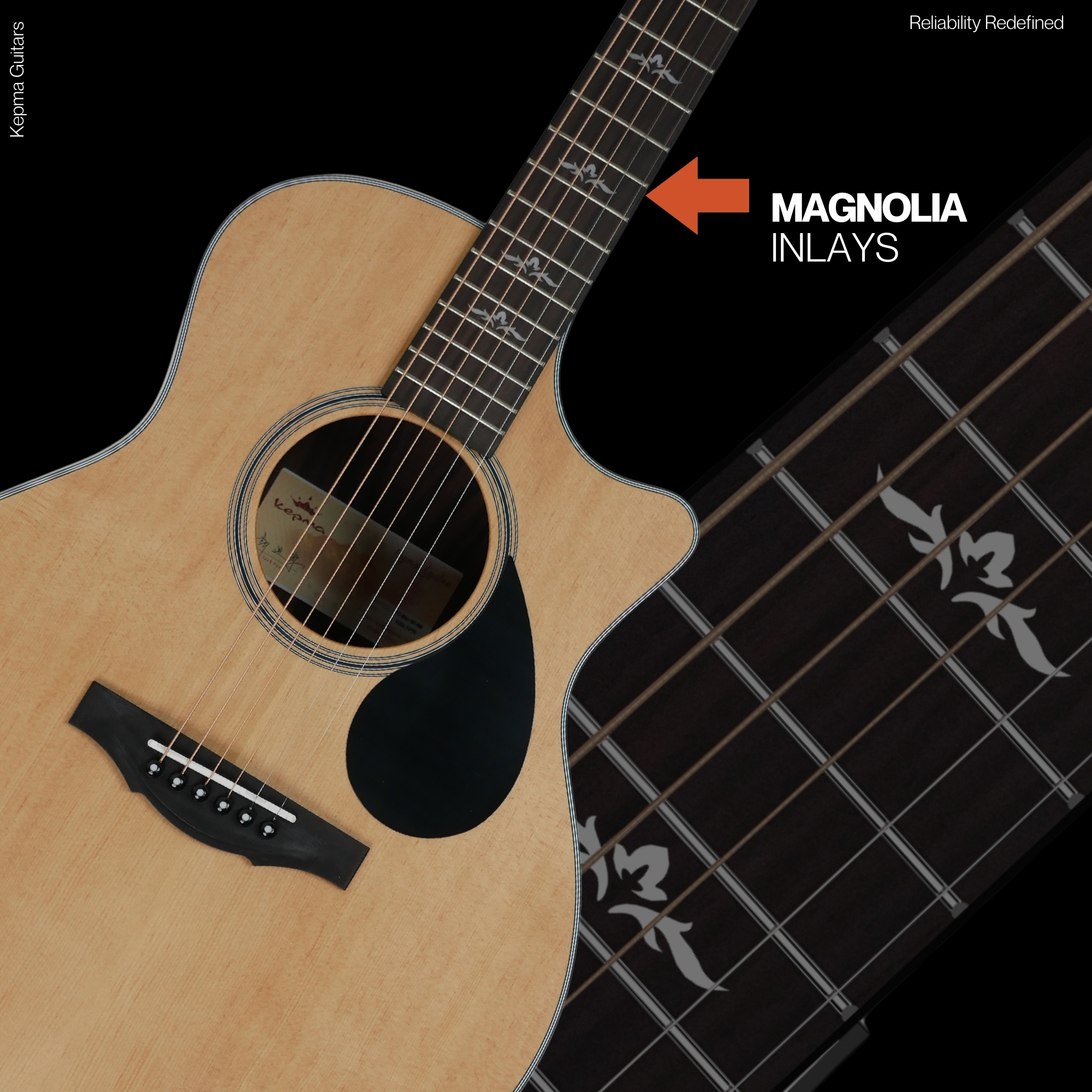 Kepma FC Mini SR Elite Series 36 inch Solid Top Cutaway Travel Acoustic Guitar - Natural Rosewood