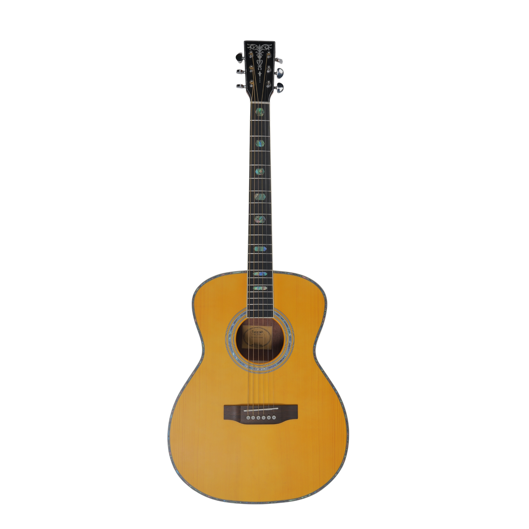 SQOE OM40B Solid Spruce Top OM Acoustic Guitar Vintage Yellow - full front view