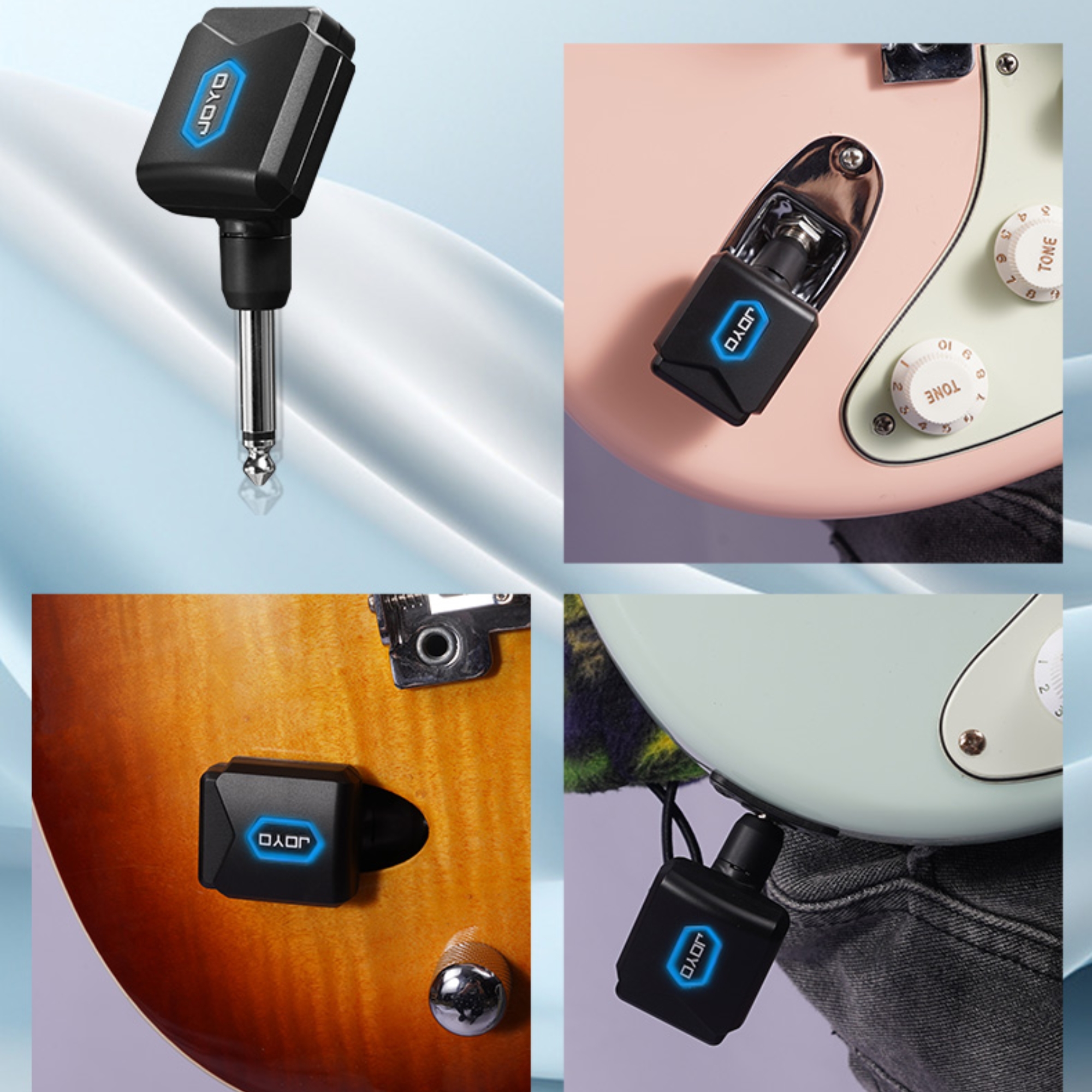 JOYO Wireless Guitar System 58GHz Wireless Guitar Transmitter Receiver with Charging Box 4 Signal Channel for Guitar Bass Electric Instruments JW-06