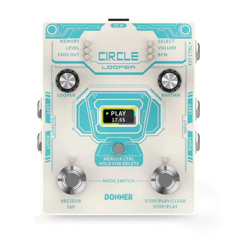 Donner Circle Looper Pedal Stereo Guitar Looper Pedal 40 Slots 160 mins with Drum Machine 100 Drum Grooves Tap Tempo Fade Out