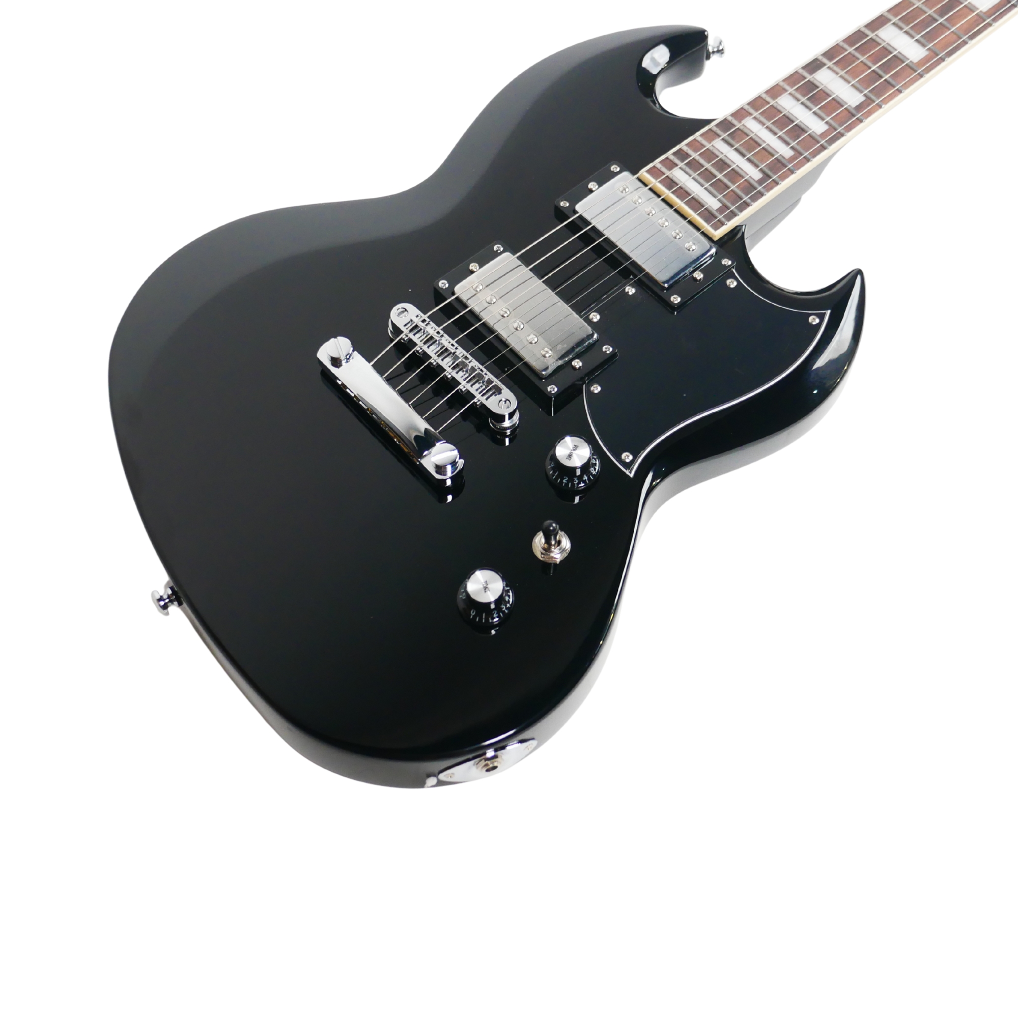 SQOE SESG450 Electric Guitar Arsenal Devils Horns Series Black warrior SG Shape with Dual Humbuckers