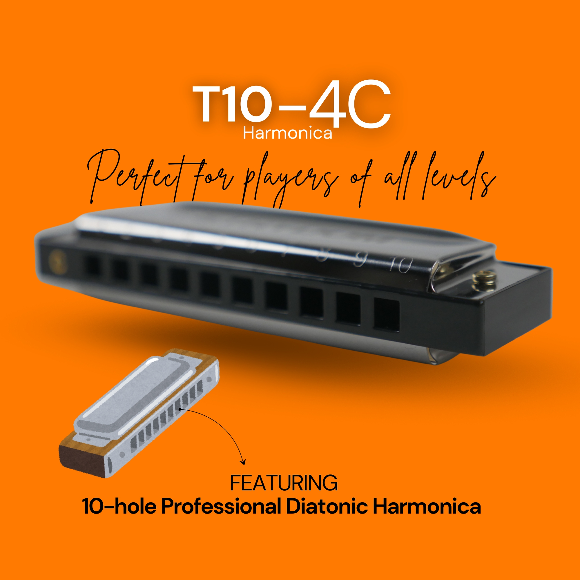 Strydom 10 Holes 40 Tones Professional Chromatic Harmonica Key of C Harmonica for Adults Professional Player and StudentsT10-40