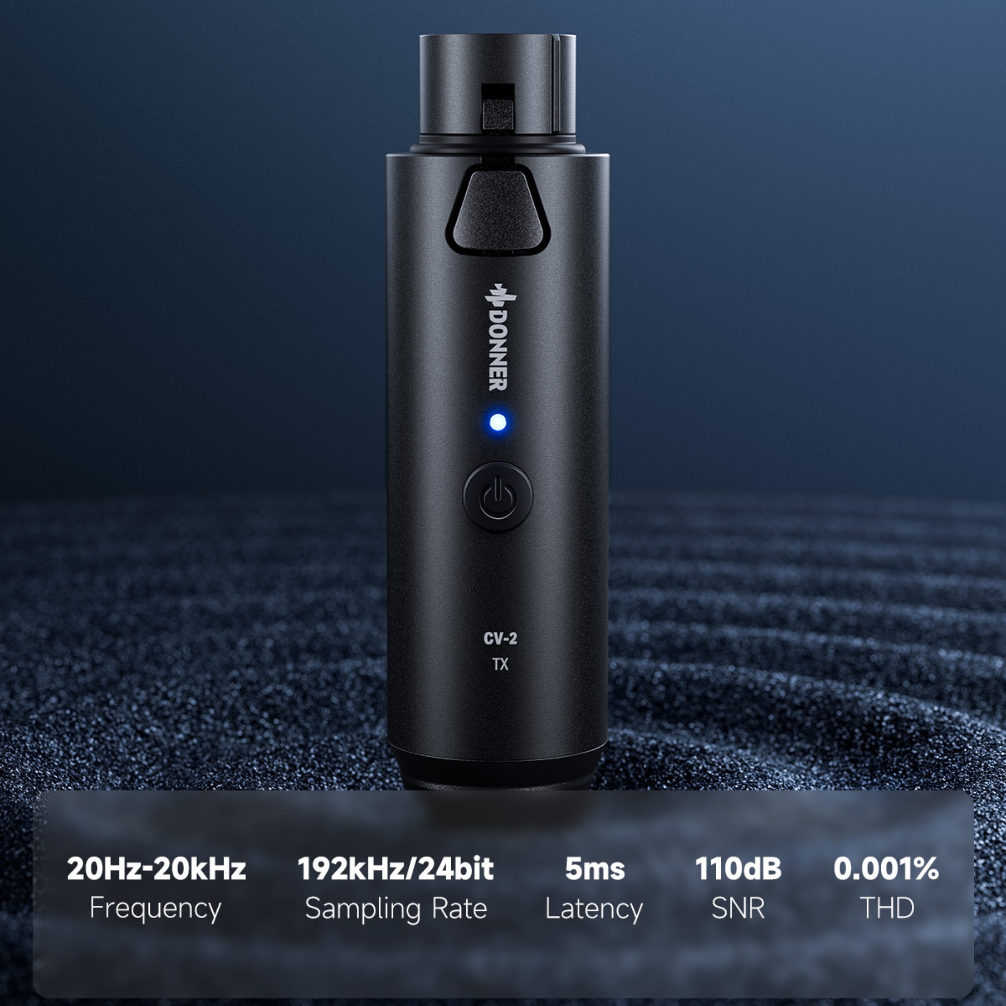 Donner CV-2 Wireless XLR Microphone Transmitter Receiver 24GHz Plug-on Wireless Microphone Adapter with 24-bit192kHz High-Resolution for Dynamic Microphone Audio Mixer PA System Camera