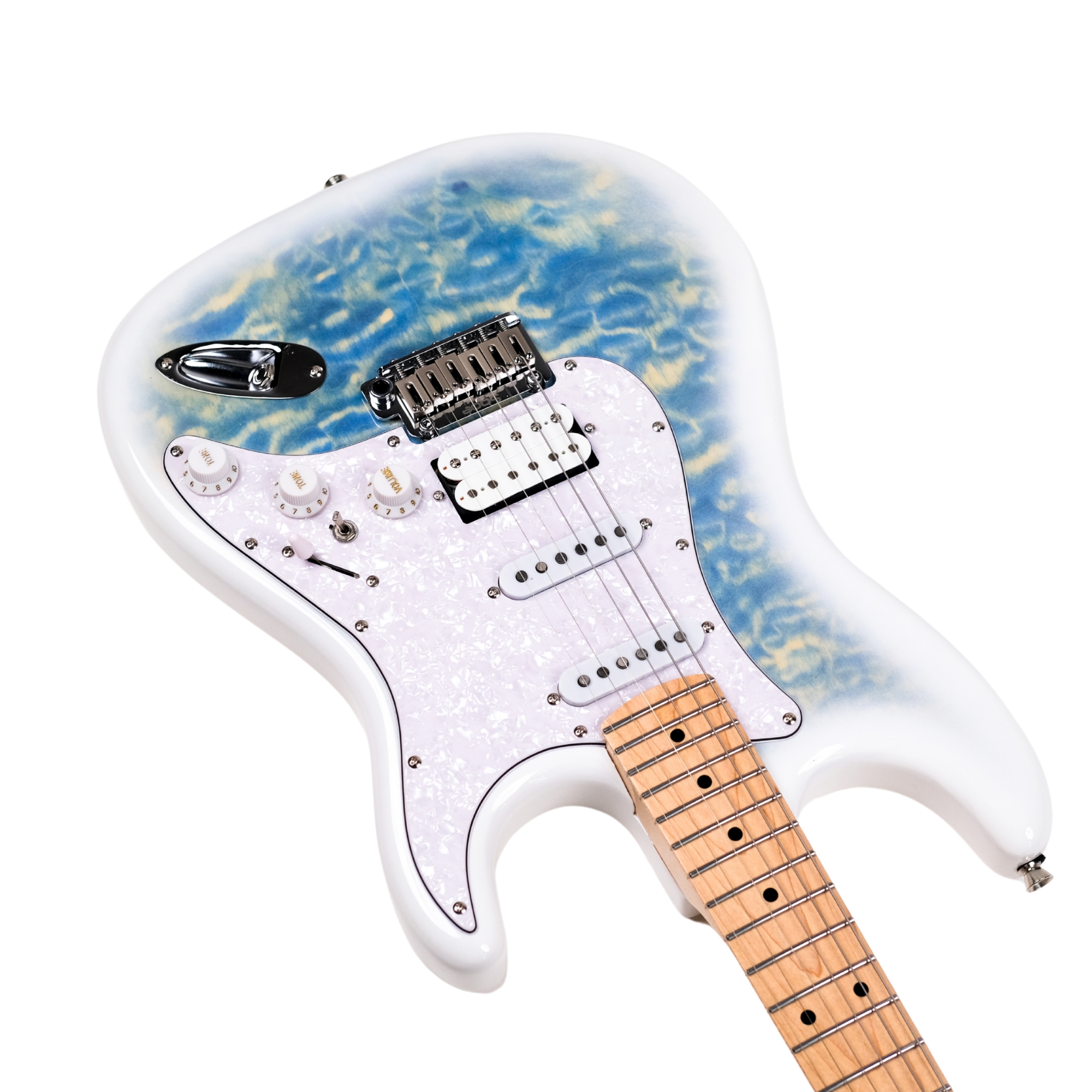 SQOE SEST699 alnico 5 HSS Quilted maple top - Frost blue quilt