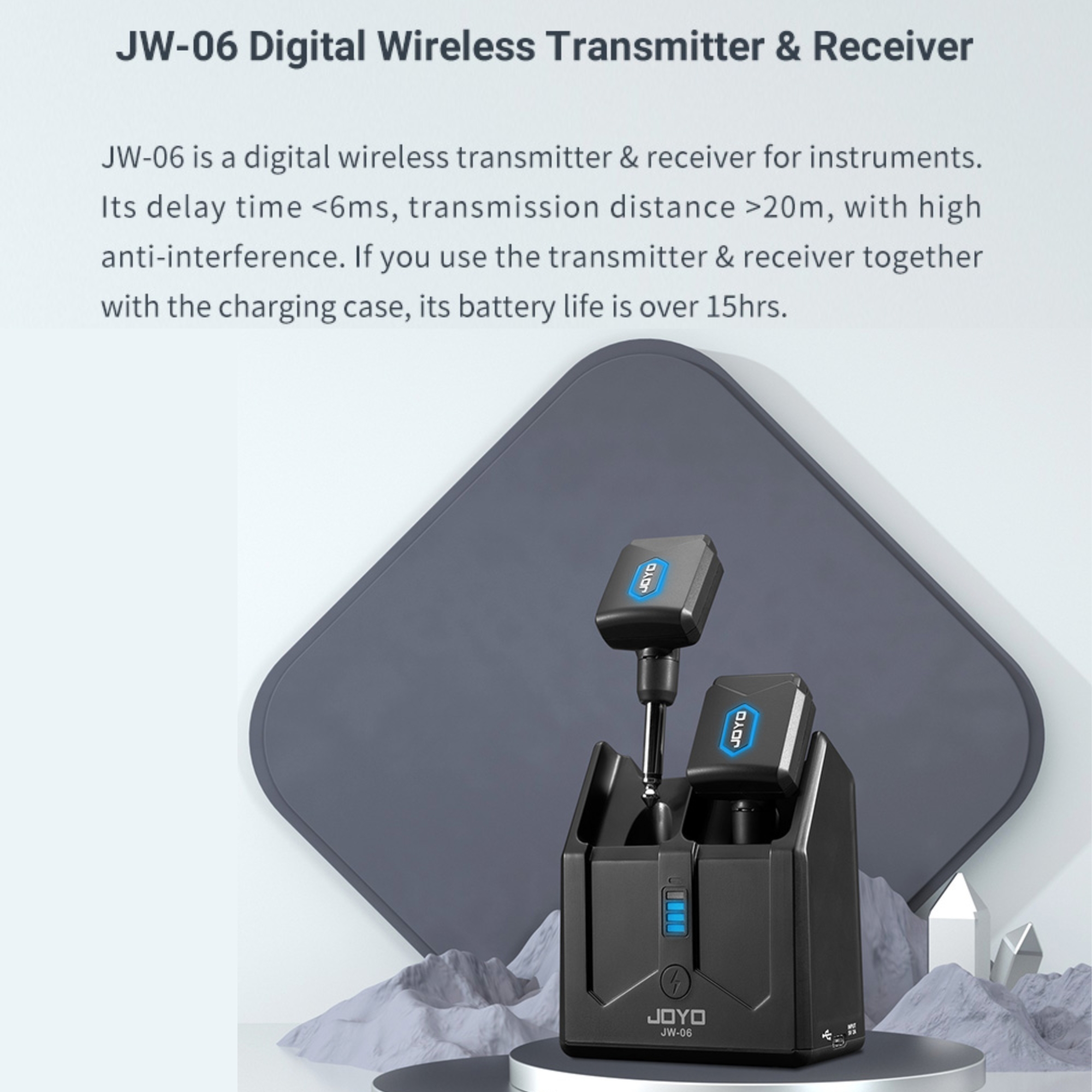 JOYO Wireless Guitar System 58GHz Wireless Guitar Transmitter Receiver with Charging Box 4 Signal Channel for Guitar Bass Electric Instruments JW-06
