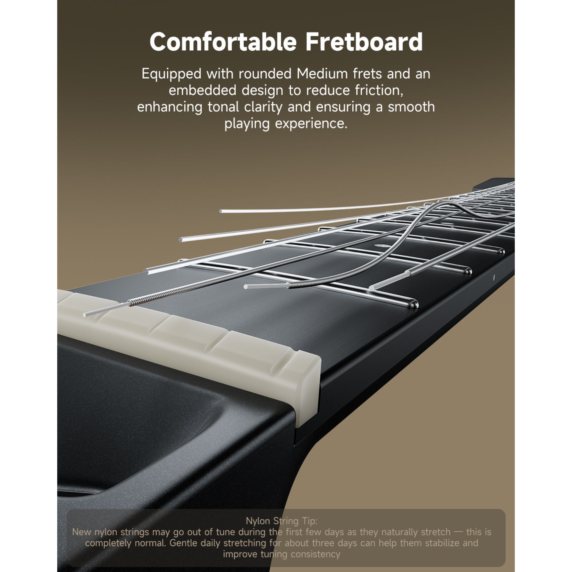 Donner HUSH C Acoustic-Electric Nylon String Classical Guitar Ultra-Lightweight Travel Guitar with Built-In Tuner HPS-II Preamp Headphone Jack Quick-Release handle Black