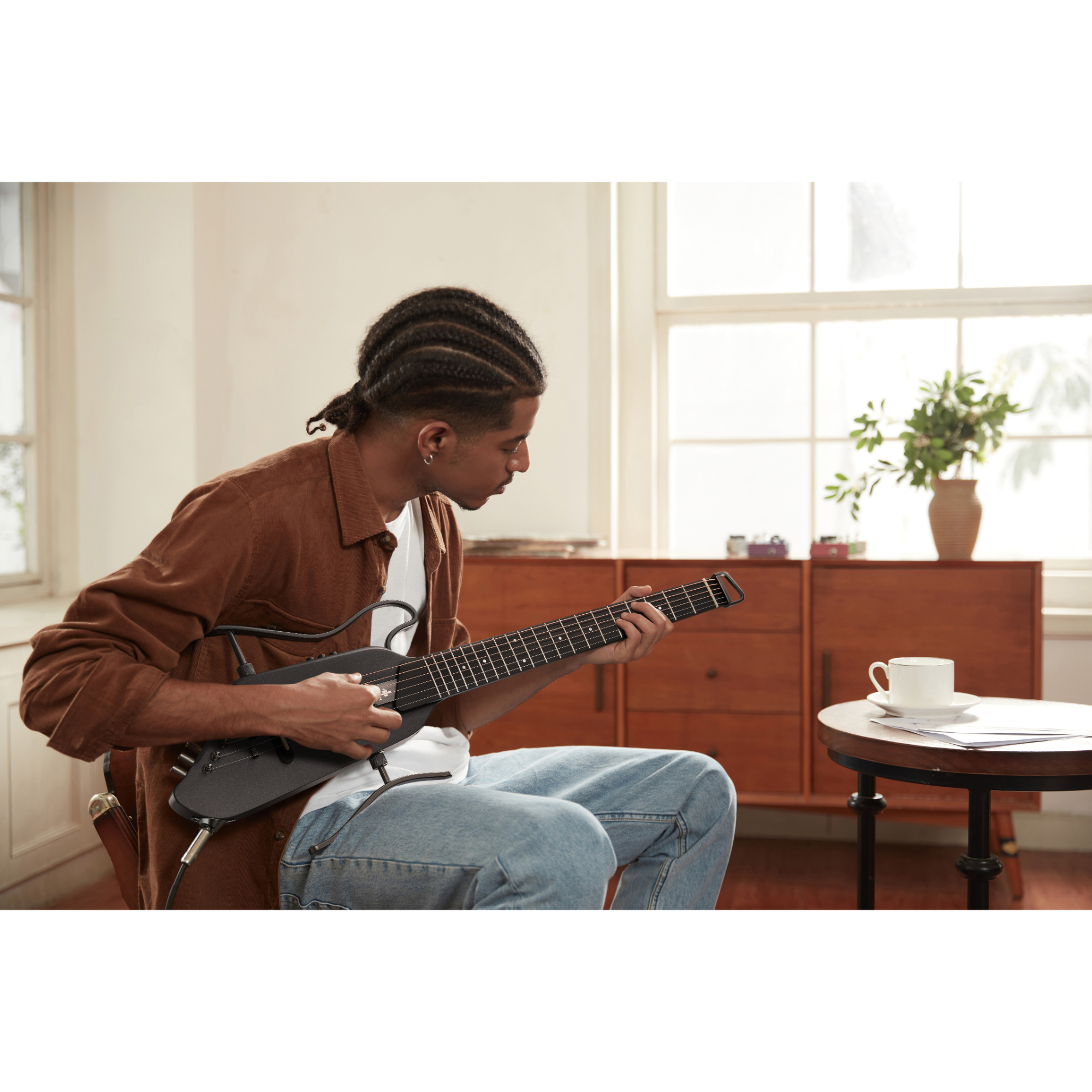 Donner TravelSilent Guitar - Black HUSH-I Headless Guitar Removable Frames Ultra Light Acoustic Electric Guitar with Gig Bag and Accessories