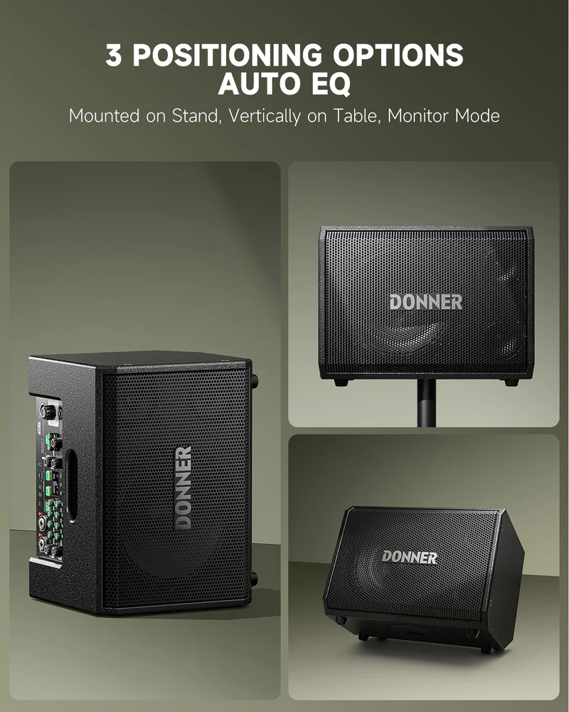 Donner MT-1 PA System Wireless BT Speaker 300W Peak Power with Two 25 Trebles 8 Woofer TRS 635USBAUXMic Inputs 4-6h Endurance