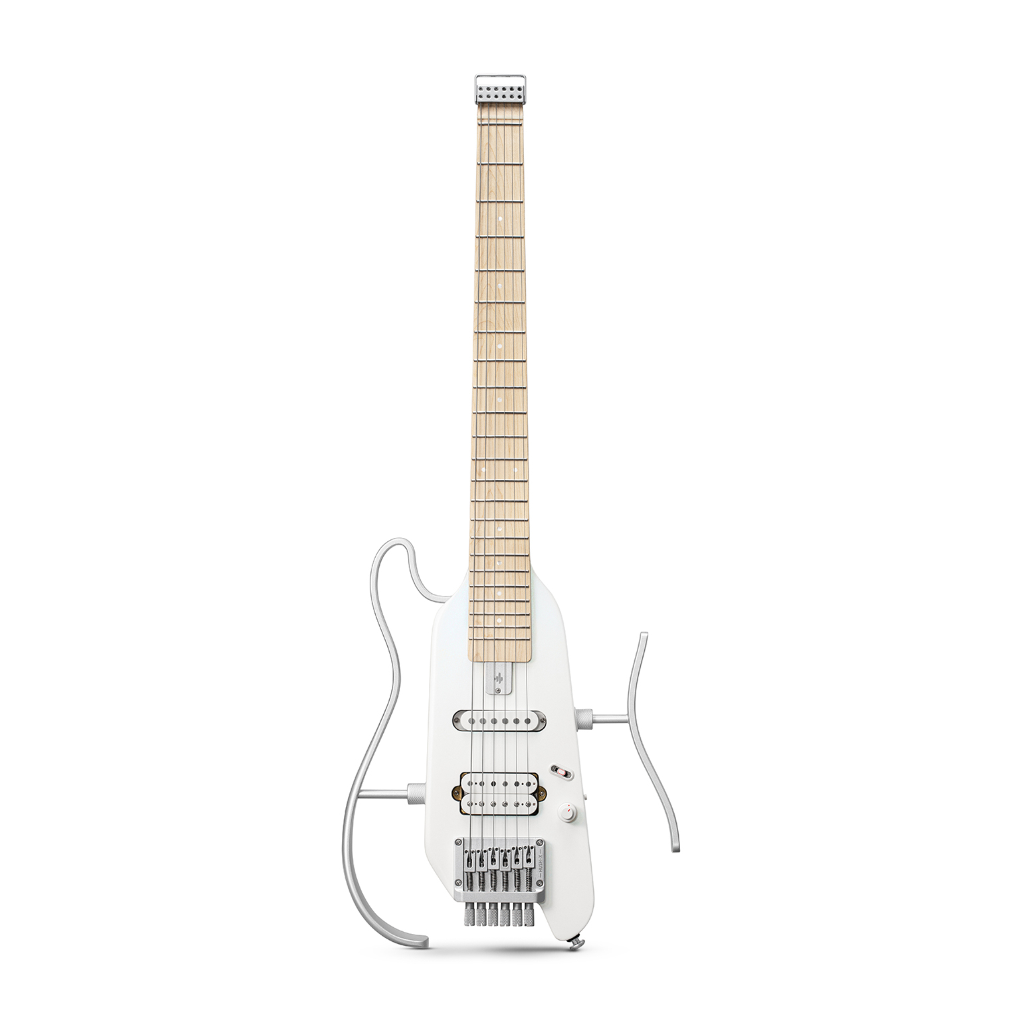 Donner HUSH-X Electric Guitar Kit white - Featherlight Headless Guitar Great for Travel and Practice Mahogany Solid Body with Easy Assemble Stands Gig Bag All Accessories