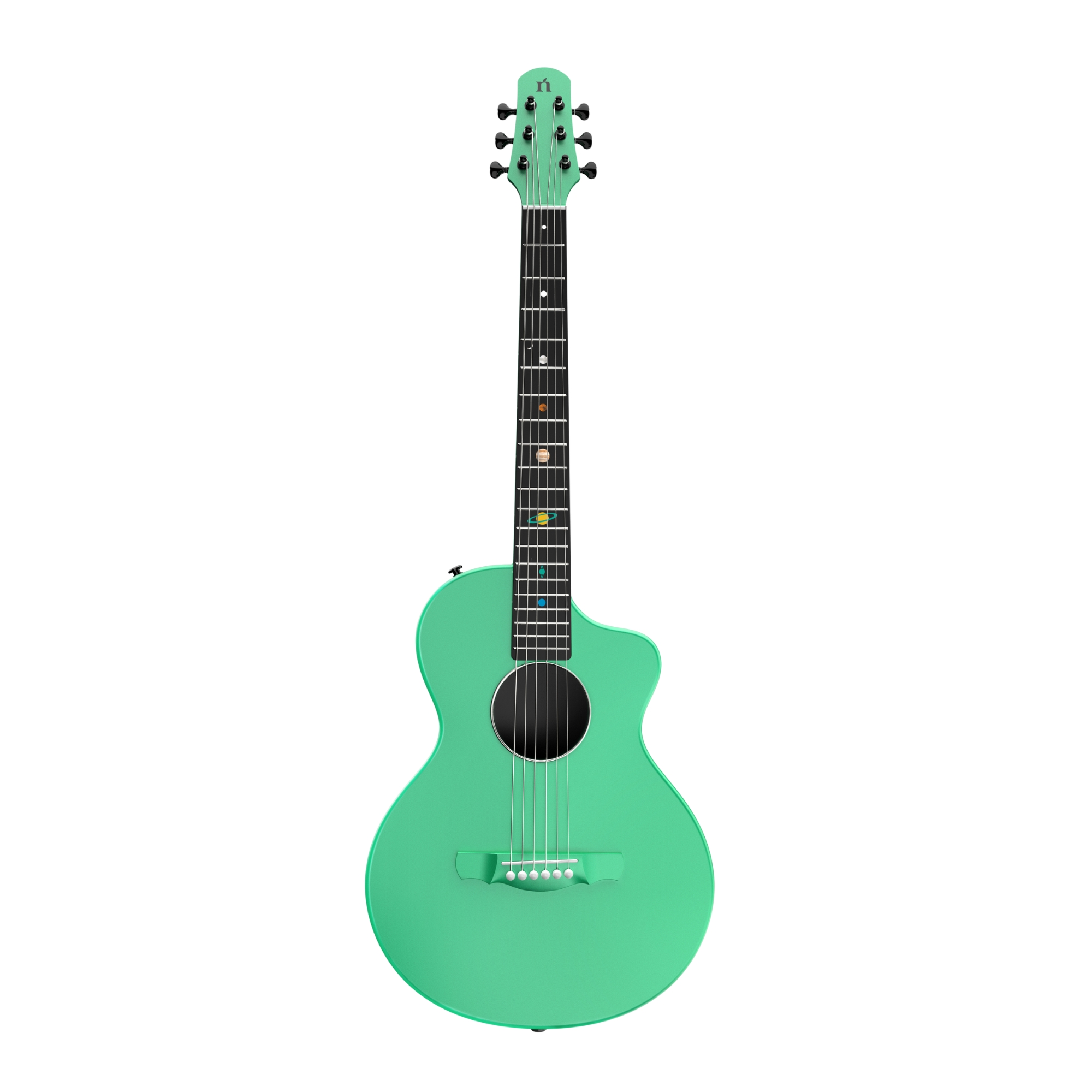 Natasha Asteroid Mint green transacoustic OS1 Steel String carbon fibre guitar
