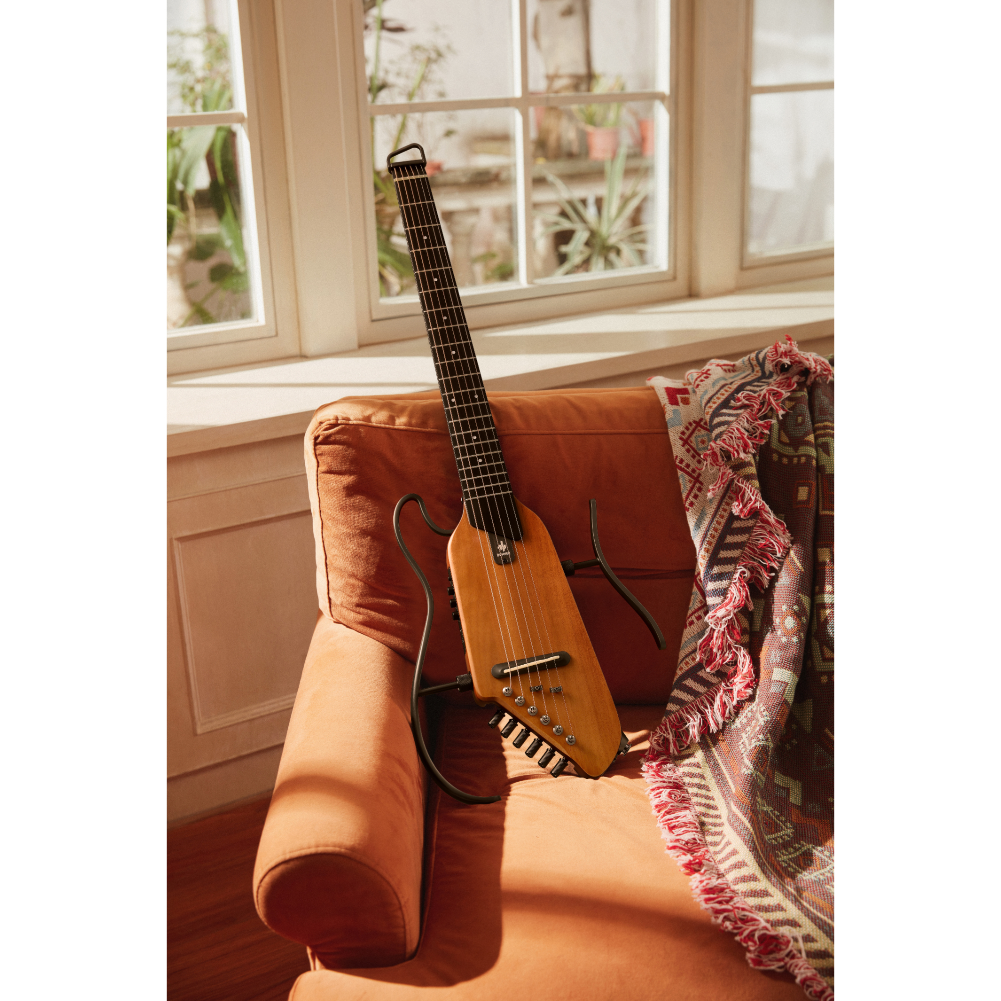 Donner TravelSilent Guitar - Natural Mahogany HUSH-I Headless Guitar Removable Frames Ultra Light Acoustic Electric Guitar with Gig Bag and Accessories
