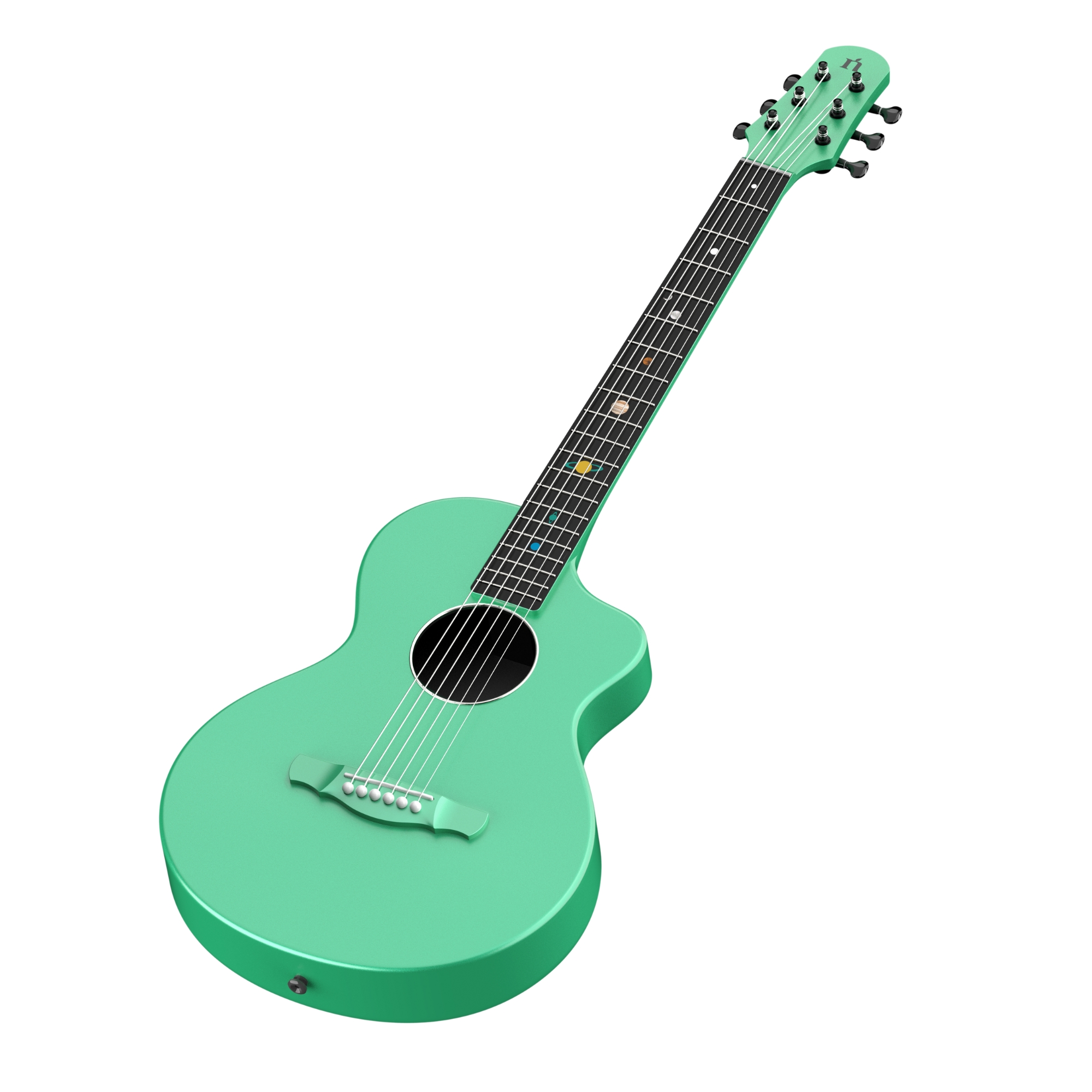 Natasha Asteroid Mint green transacoustic OS1 Steel String carbon fibre guitar