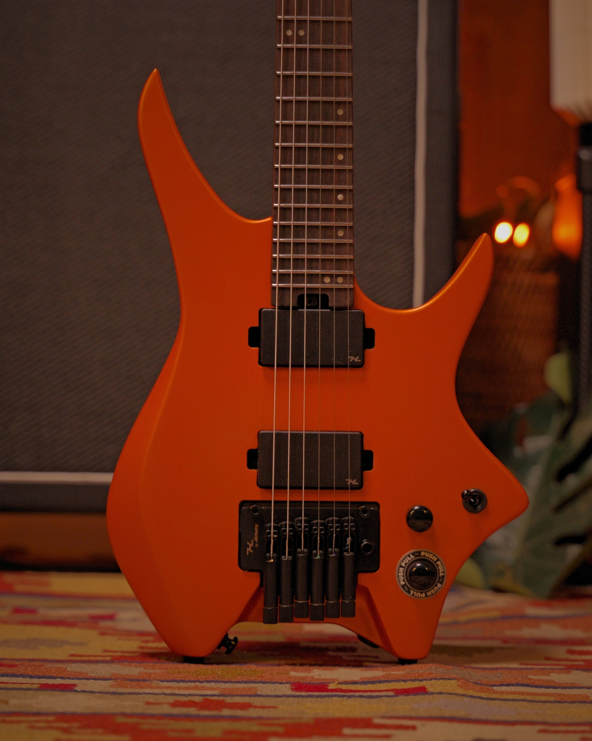 HEX N500S Headless Guitar Metallic coral orange Active Pickups Stainless Frets