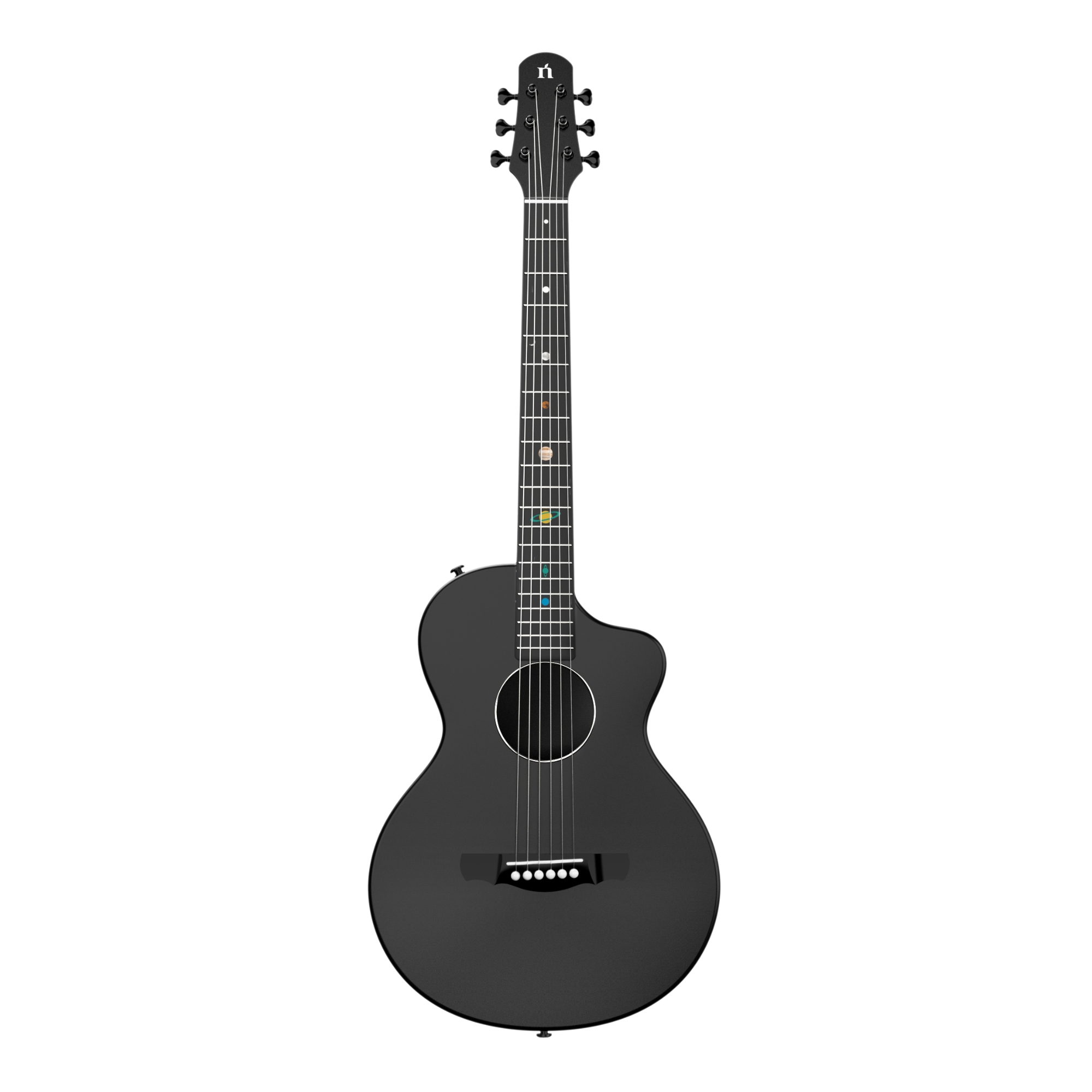 Natasha Asteroid Cosmic black transacoustic OS1 Steel String carbon fibre guitar