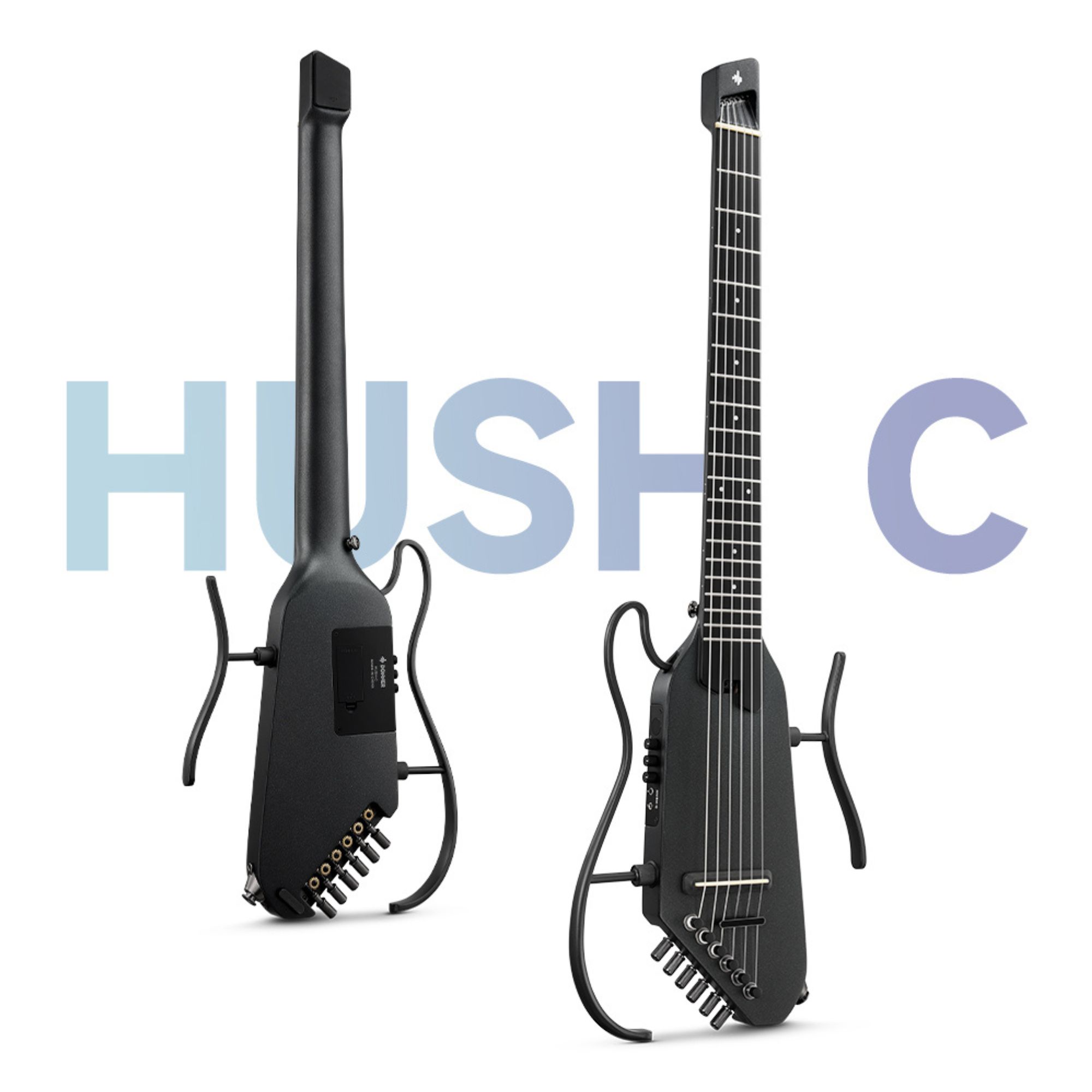 Donner HUSH C Acoustic-Electric Nylon String Classical Guitar Ultra-Lightweight Travel Guitar with Built-In Tuner HPS-II Preamp Headphone Jack  Quick-Release handle  Black
