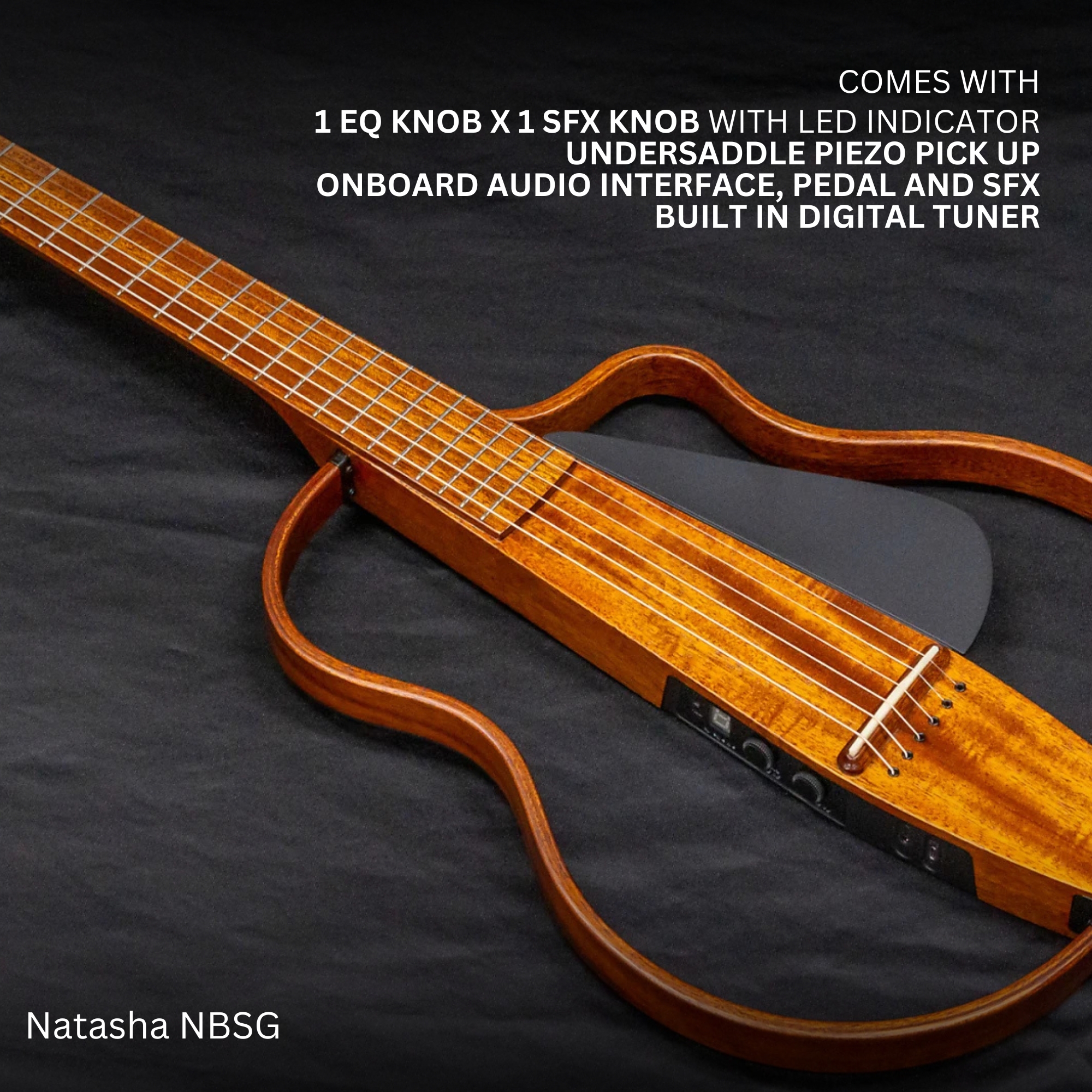 Natasha NBSG Steel String Silent Smart Guitar Mahogany