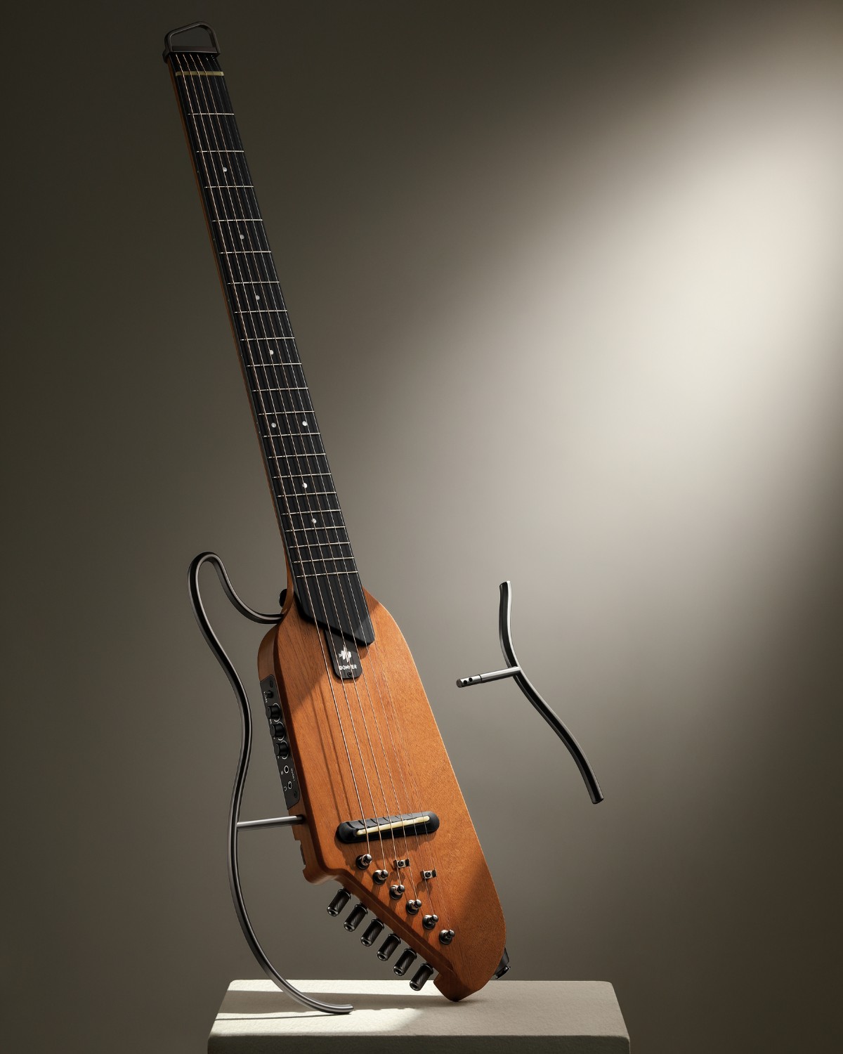 Donner TravelSilent Guitar - Natural Mahogany HUSH-I Headless Guitar Removable Frames Ultra Light Acoustic Electric Guitar with Gig Bag and Accessories