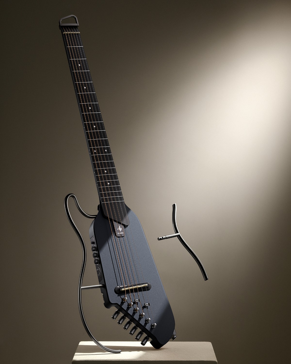 Donner TravelSilent Guitar - Black  HUSH-I Headless Guitar Removable Frames Ultra Light Acoustic Electric Guitar with Gig Bag and Accessories