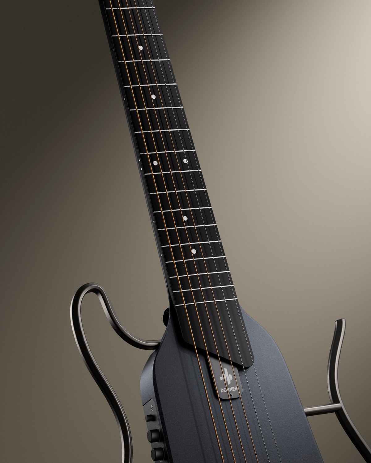 Donner TravelSilent Guitar - Black  HUSH-I Headless Guitar Removable Frames Ultra Light Acoustic Electric Guitar with Gig Bag and Accessories