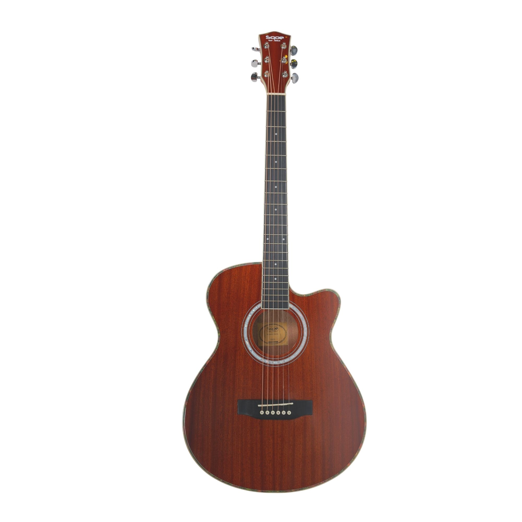 SQOE EA31C 40 Inch Cutaway Acoustic Guitar Gloss Natural - full front view with cutaway