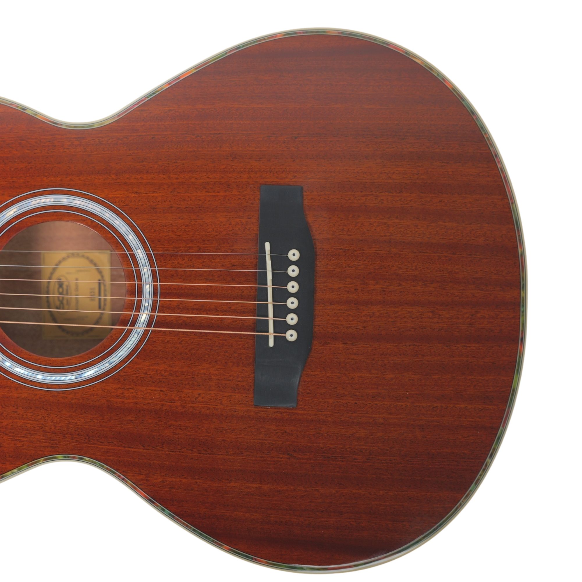 SQOE EA31C 40 Inch Cutaway Acoustic Guitar Gloss Natural - soundhole rosette close-up