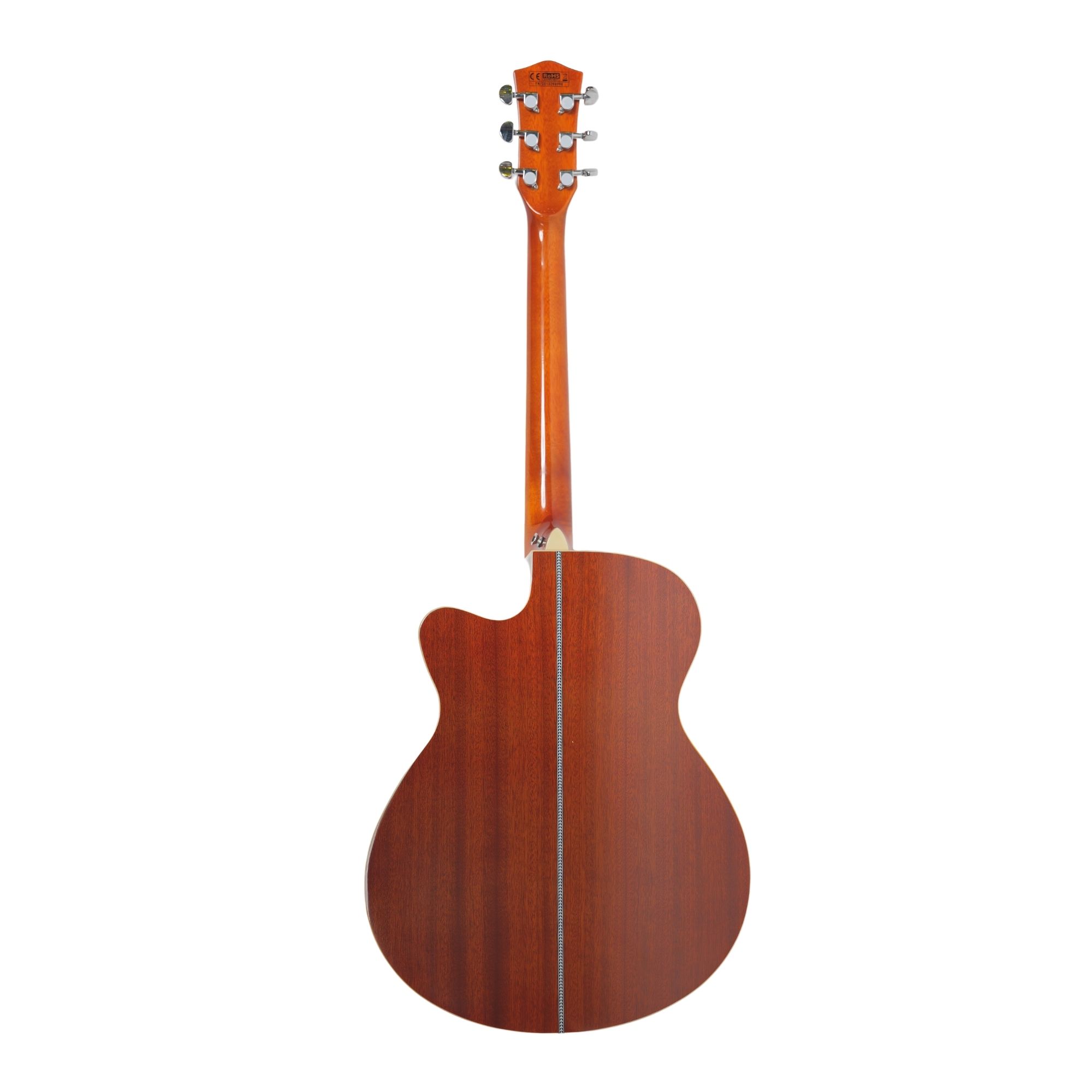 SQOE EA31C 40 Inch Cutaway Acoustic Guitar Gloss Natural - back view