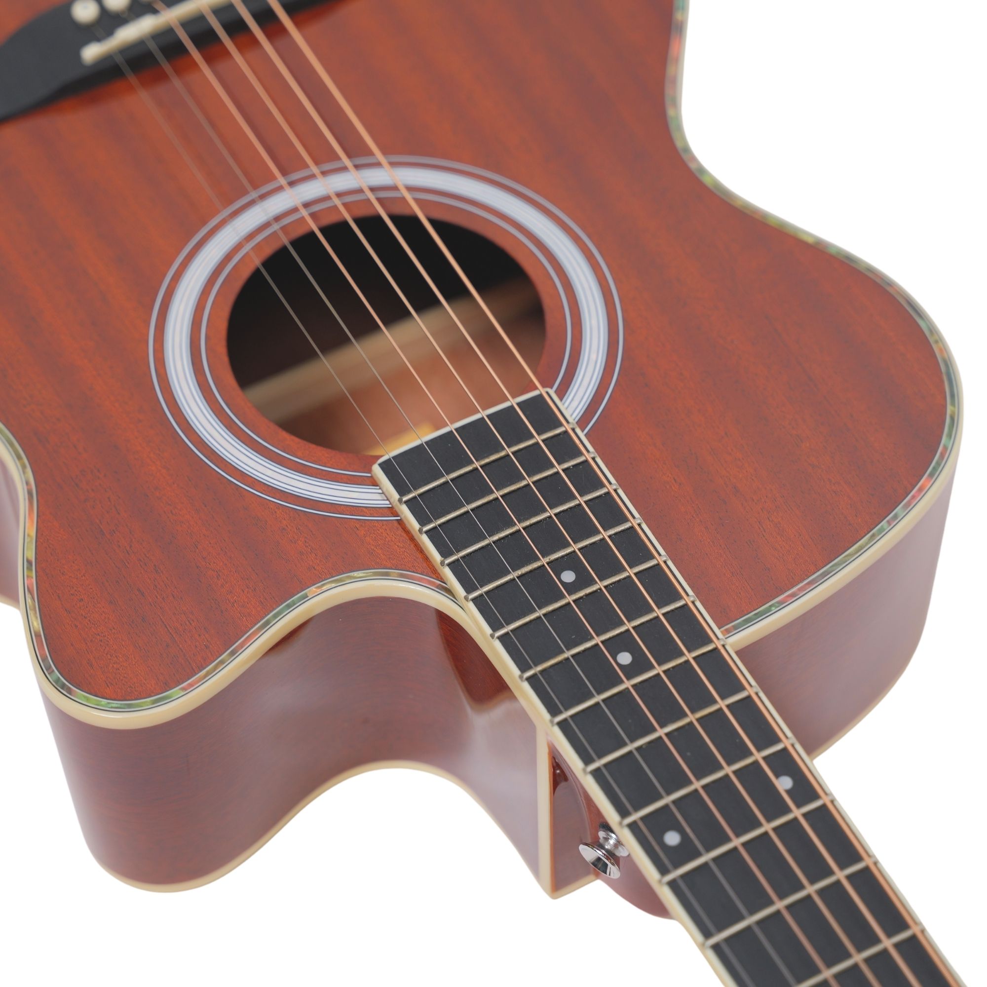 SQOE EA31C 40 Inch Cutaway Acoustic Guitar Gloss Natural - cutaway and fretboard close-up