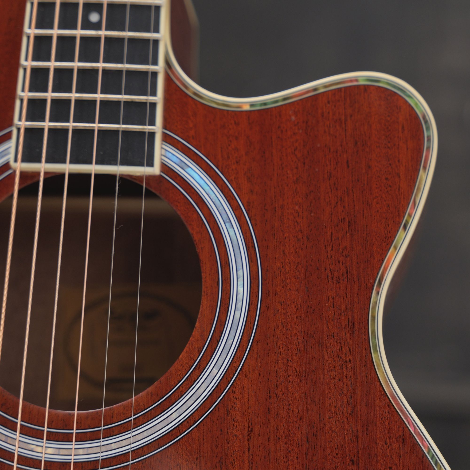 SQOE EA31C 40 Inch Cutaway Acoustic Guitar Gloss Natural - cutaway body close-up