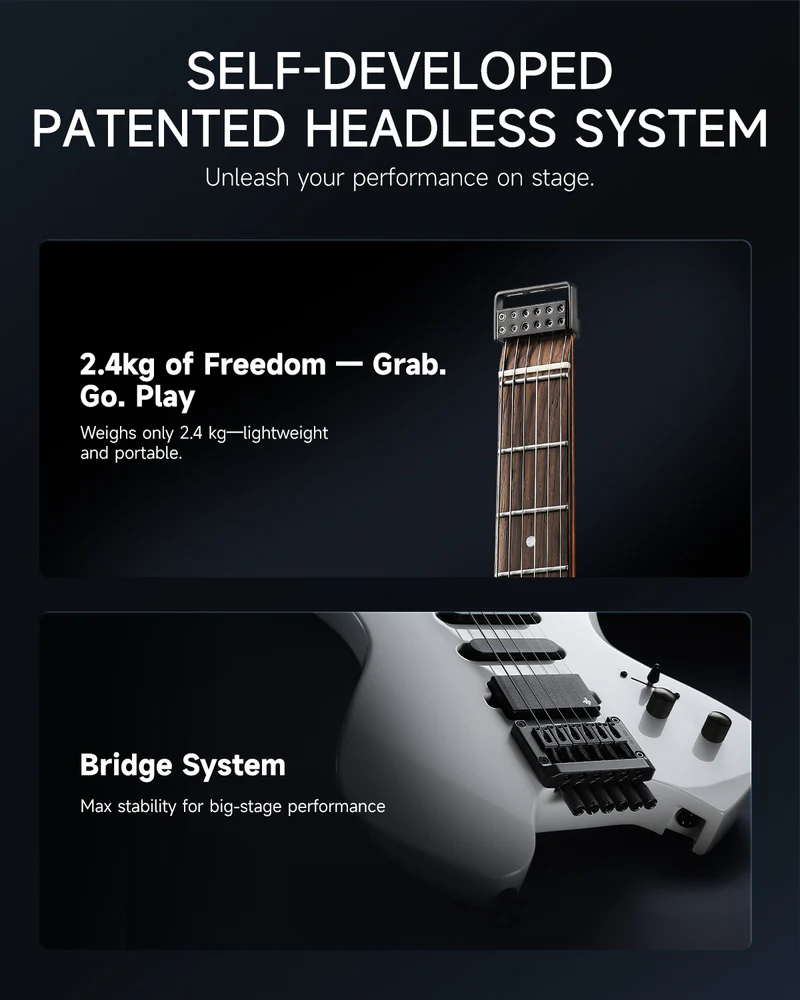 Donner HLX 500 Headless Electric Guitar White